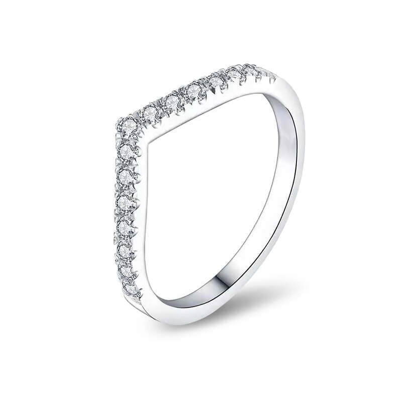 14K Gold Plated Chevron Curved Moissanite Wedding Ring