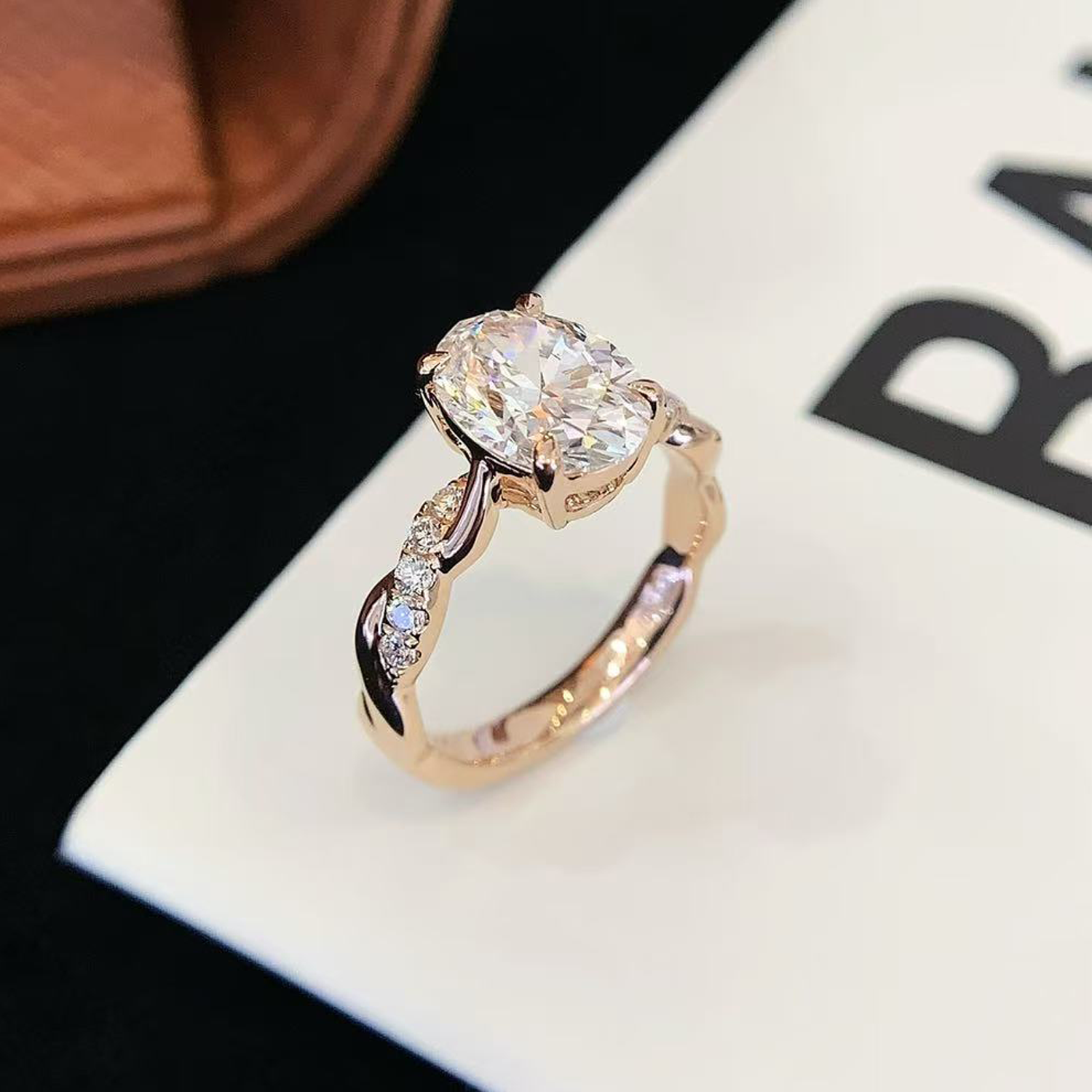 14K Gold Oval Cut Lab-Grown Diamond Twists Accent Engagement Ring