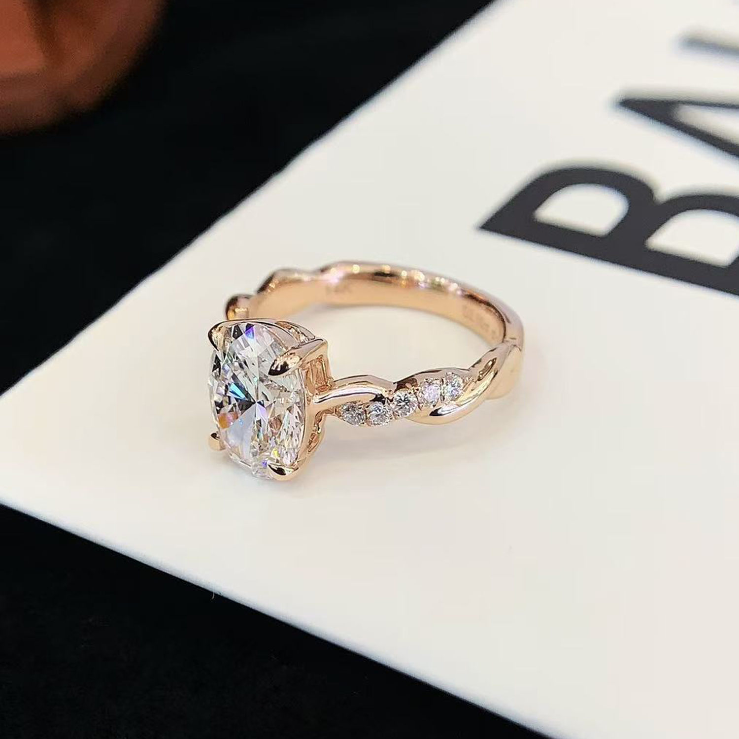 14K Gold Oval Cut Lab-Grown Diamond Twists Accent Engagement Ring