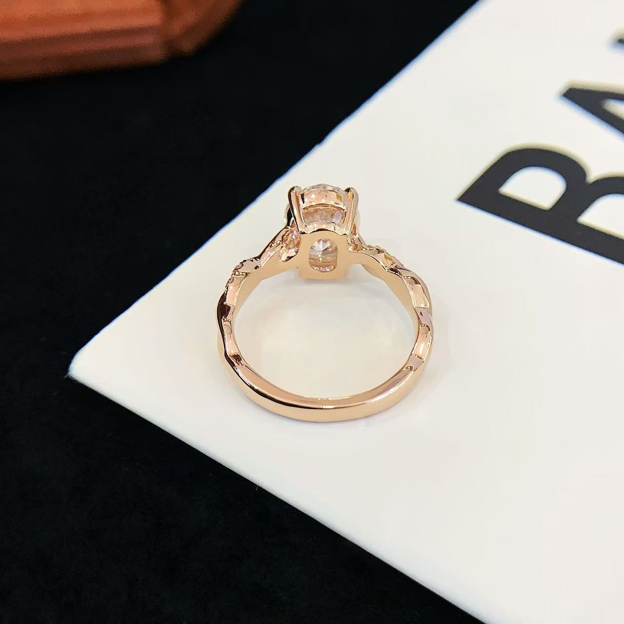 14K Gold Oval Cut Lab-Grown Diamond Twists Accent Engagement Ring