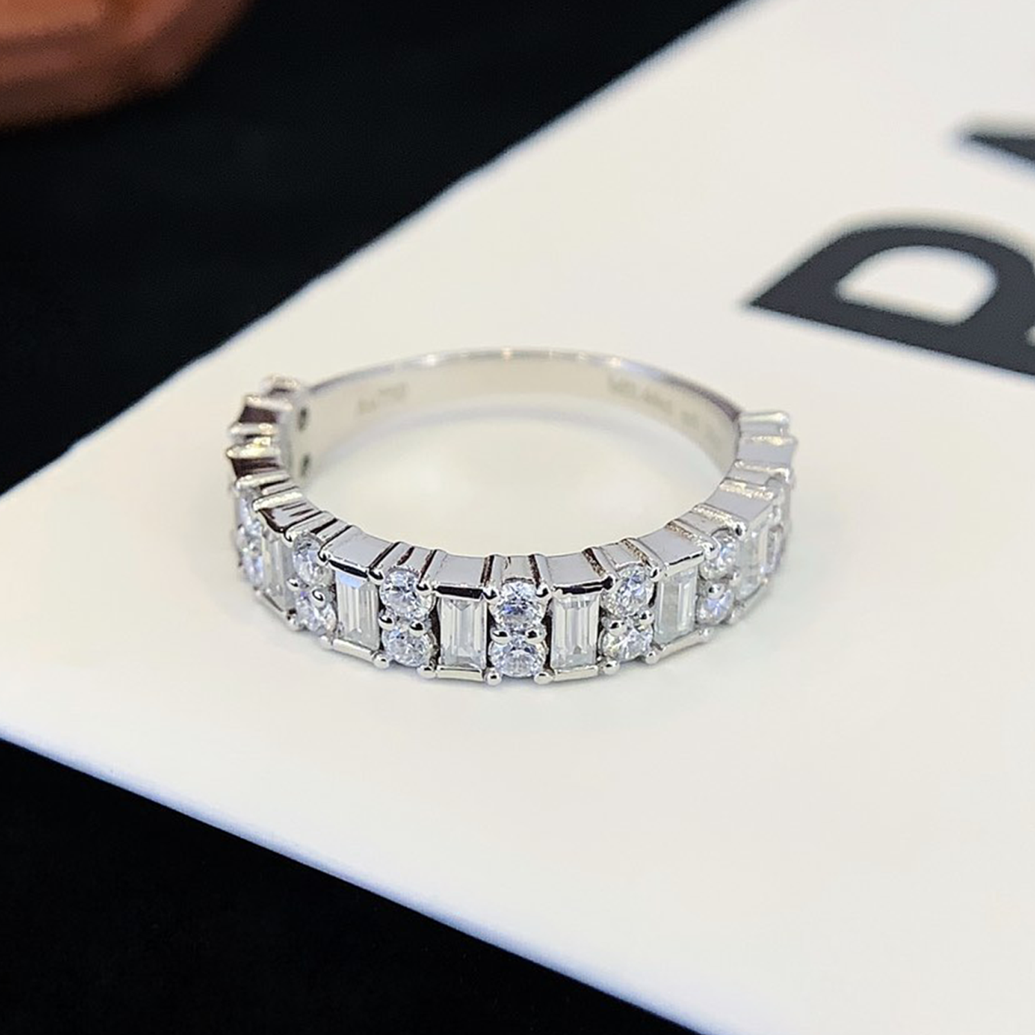 18K Gold Emerald And Round Cut Diamond Eternity Ring Wedding Band