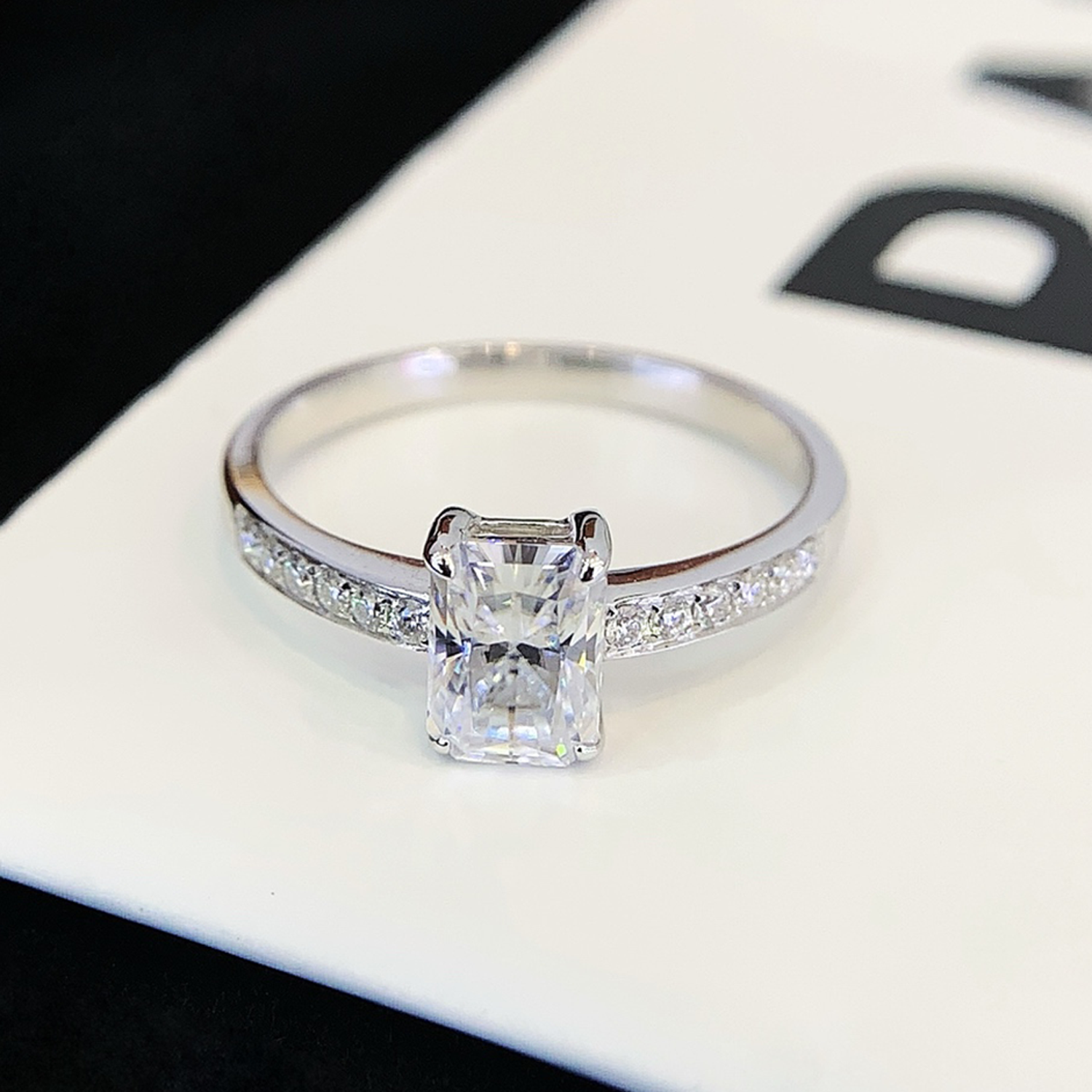 18K Gold Radiant Cut Lab-Grown Diamond Accent Engagement Ring