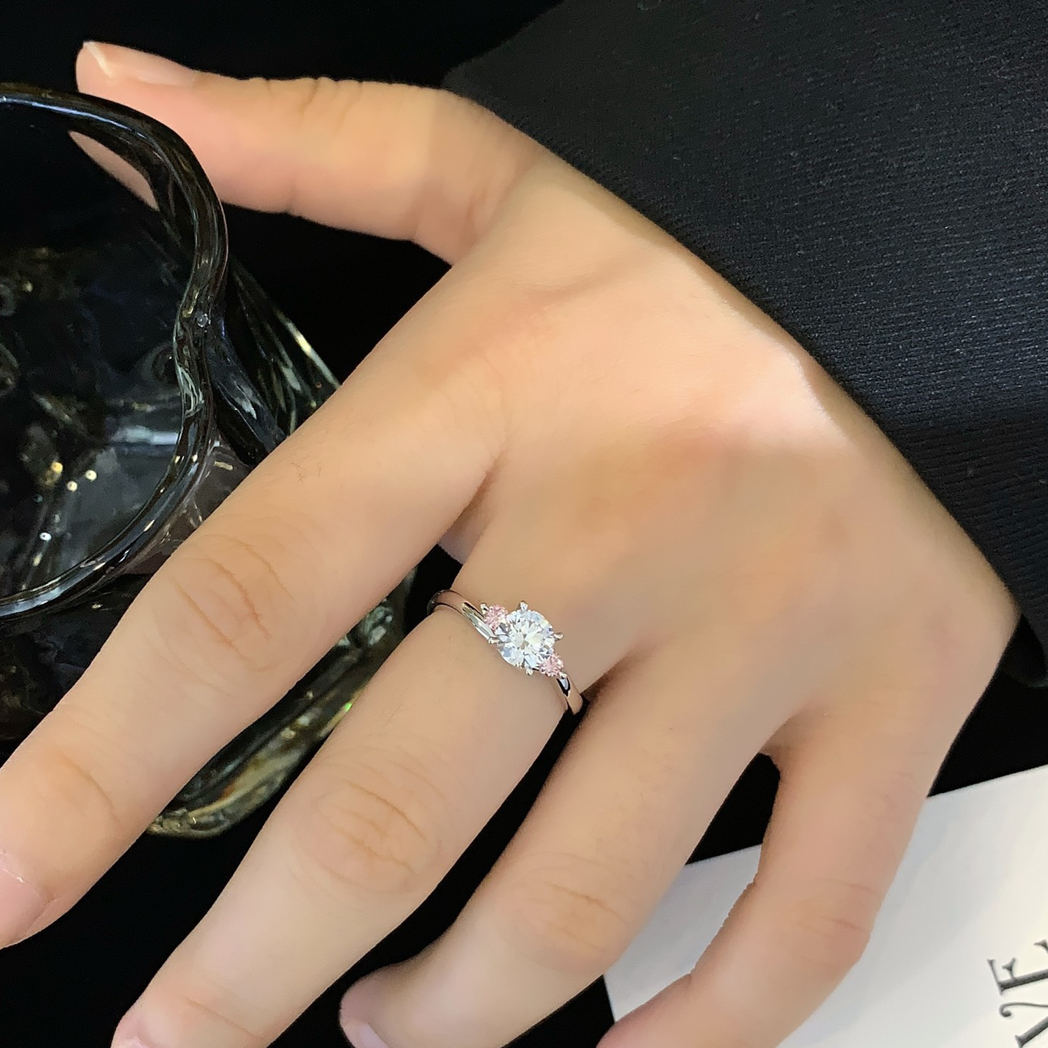 18K Gold Bypass Three Stones Round Cut Lab-Grown Diamond Engagament Ring