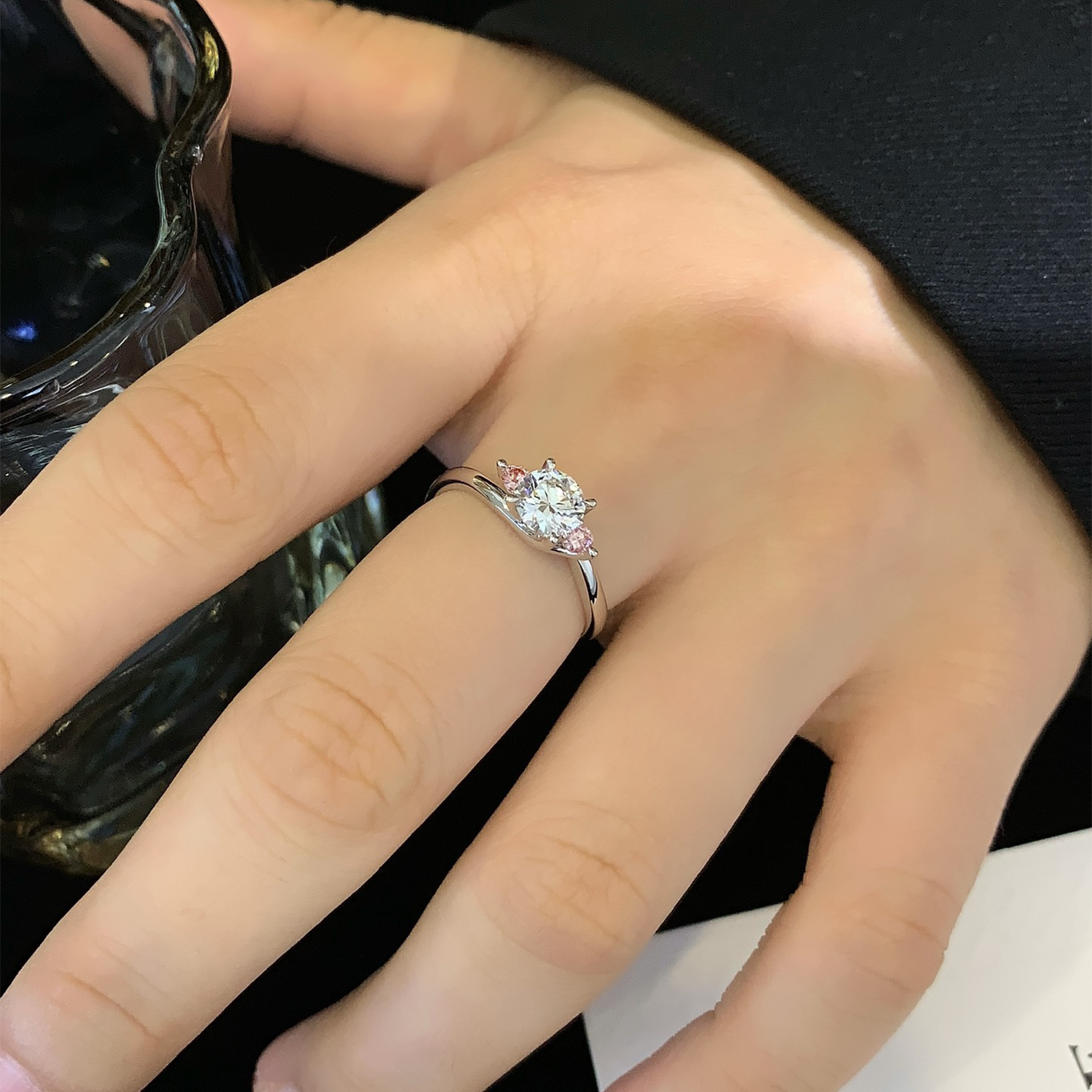 18K Gold Bypass Three Stones Round Cut Lab-Grown Diamond Engagament Ring