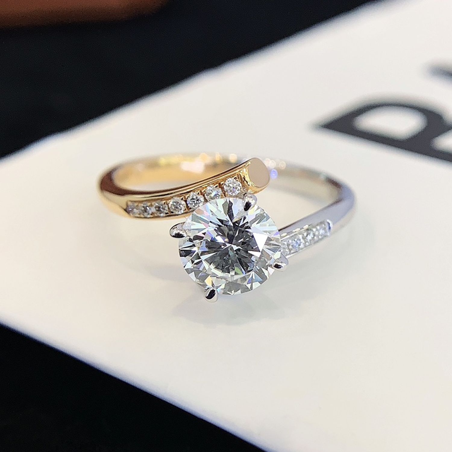 18K Gold Bypass Two Toned Round Cut Lab-Grown Diamond Engagament Ring