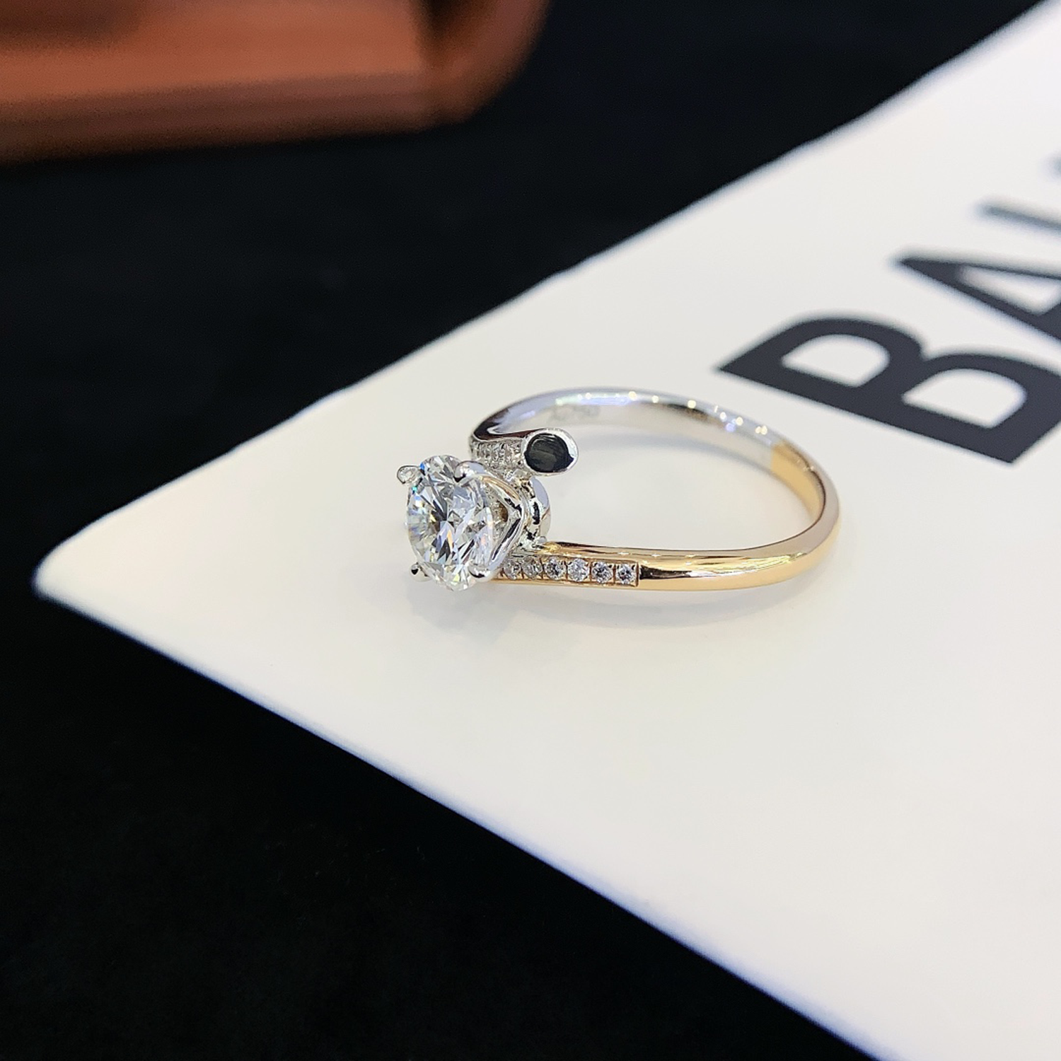 18K Gold Bypass Two Toned Round Cut Lab-Grown Diamond Engagament Ring