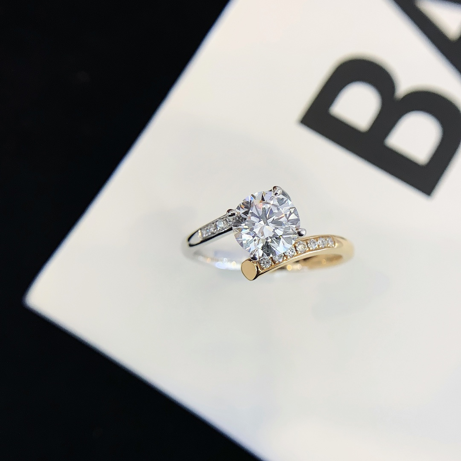 18K Gold Bypass Two Toned Round Cut Lab-Grown Diamond Engagament Ring