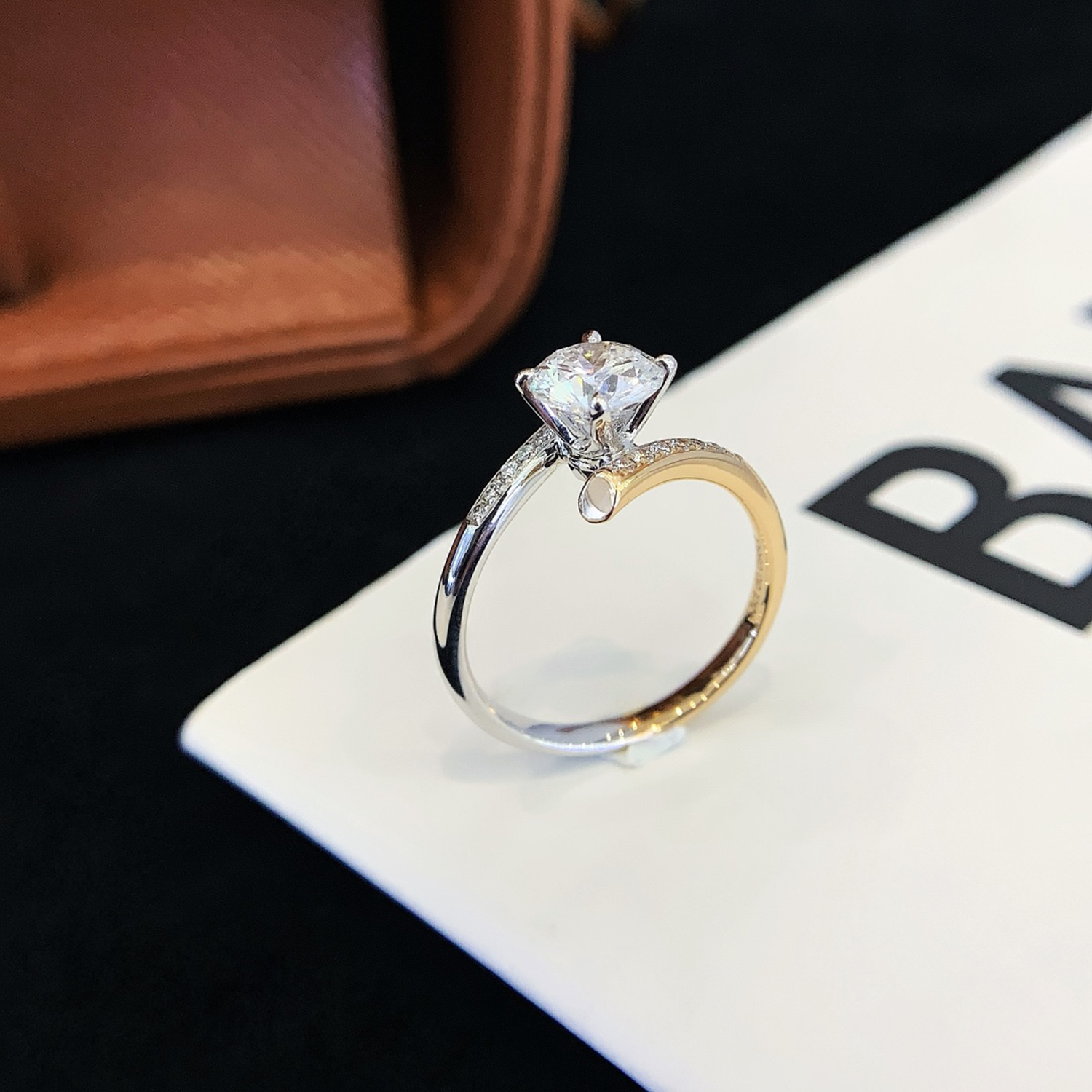 18K Gold Bypass Two Toned Round Cut Lab-Grown Diamond Engagament Ring