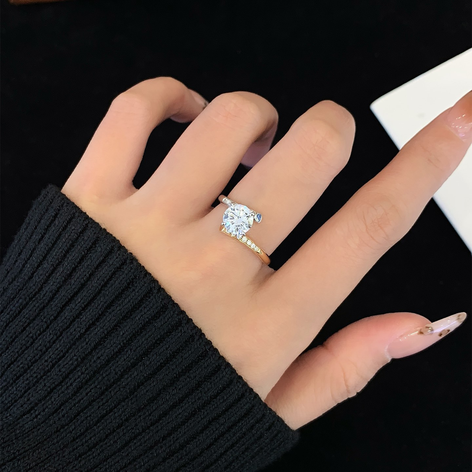 18K Gold Bypass Two Toned Round Cut Lab-Grown Diamond Engagament Ring