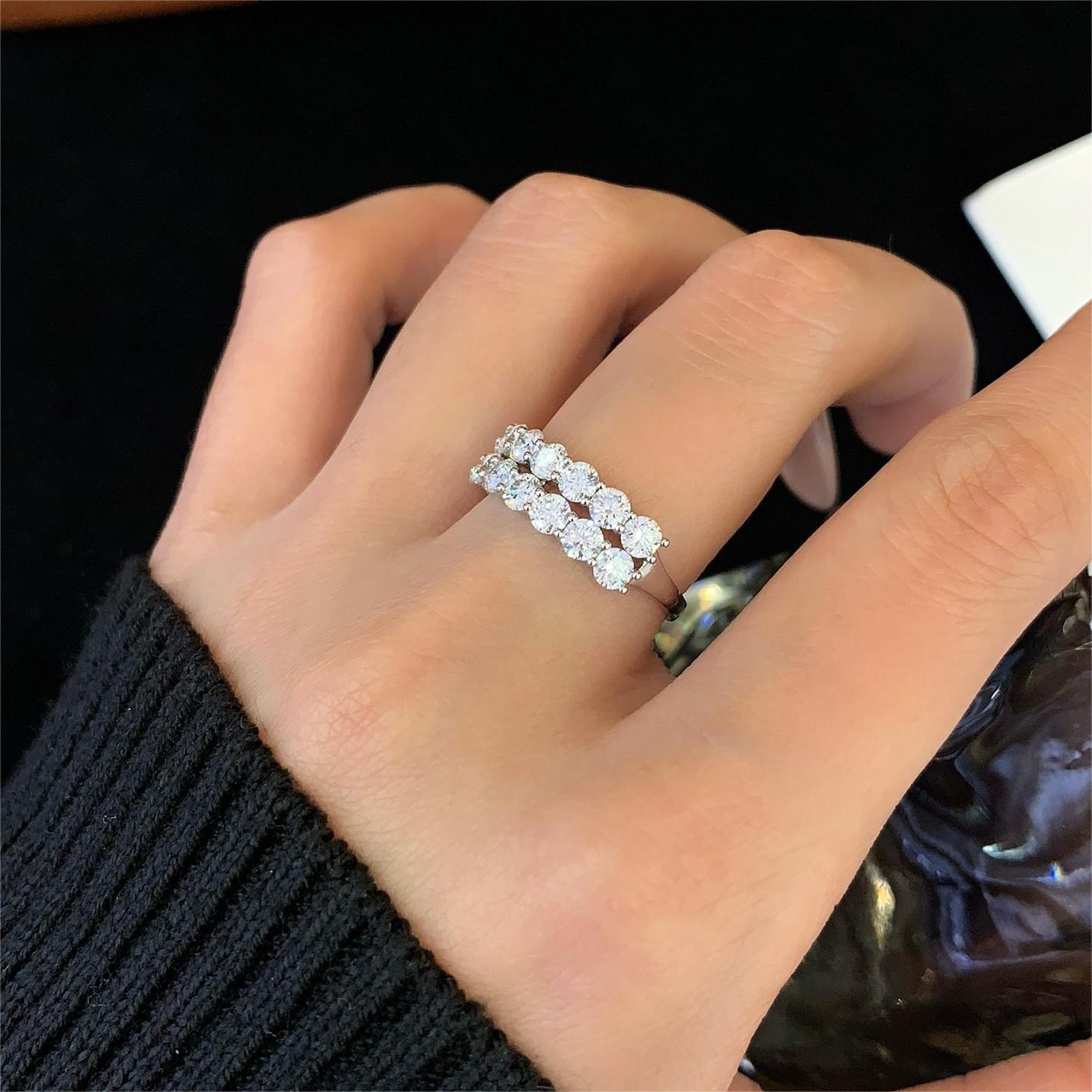 18K Gold Double Row Damond Wedding Band