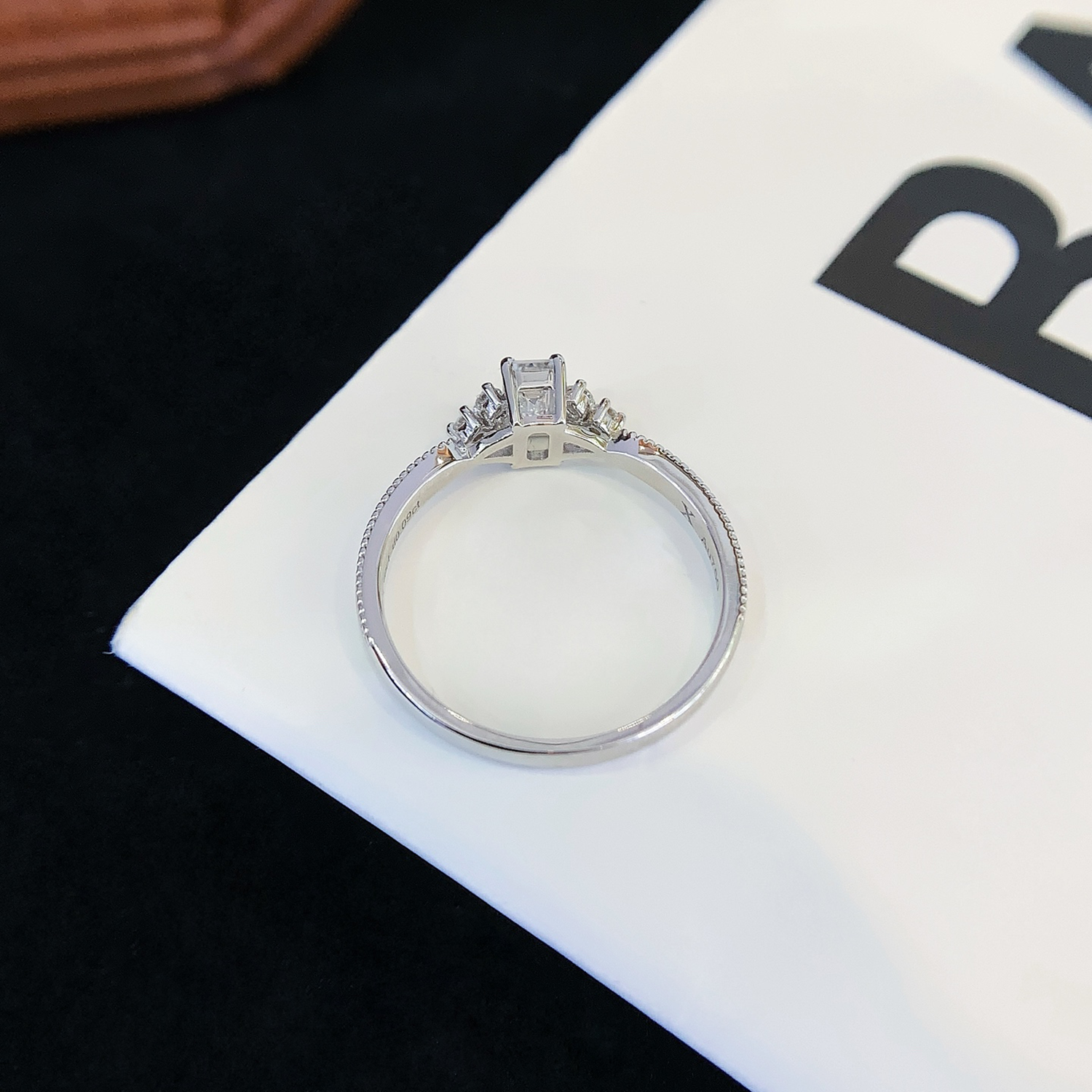 18K Gold Emerald Cut Lab-Grown Diamond Side Stone Engagement Ring