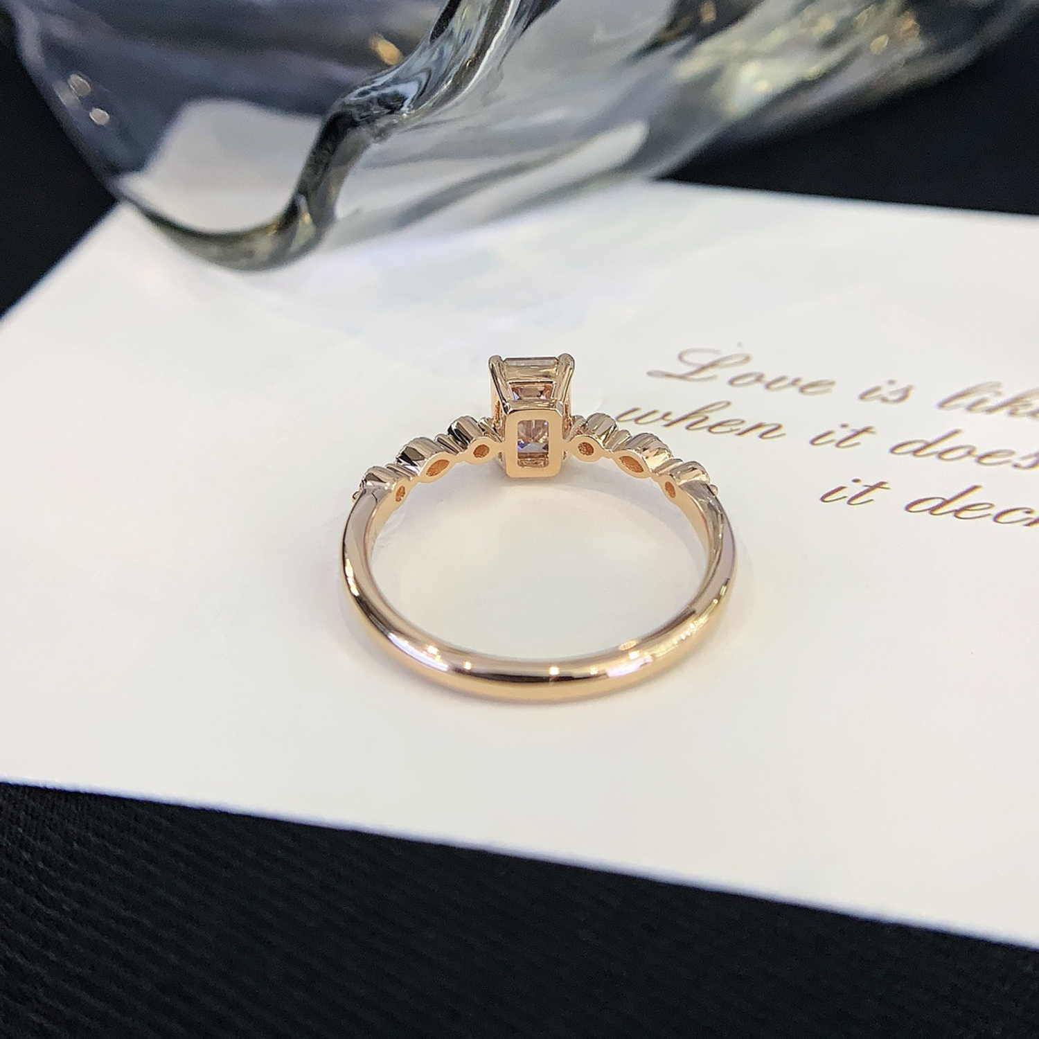 18K Gold Emerald Shaped Lab Grown Pink Diamonds Multistone Engagement Ring