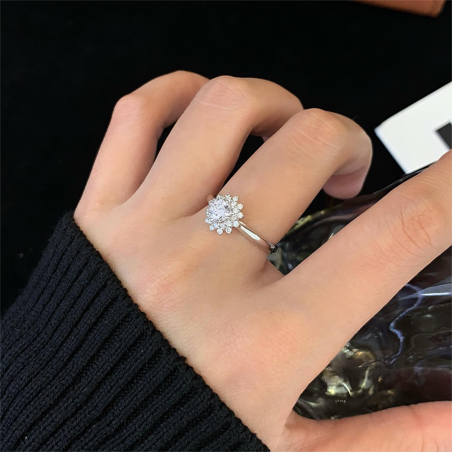 18K Gold Flower Halo Lab-Grown Diamond Engagement Ring