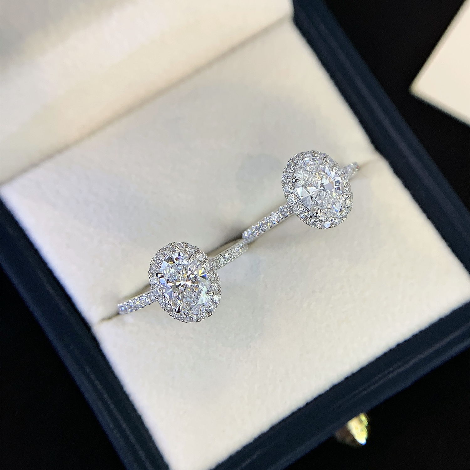 18K Gold Halo Oval Cut Lab-Grown Diamond Accent Engagament Ring