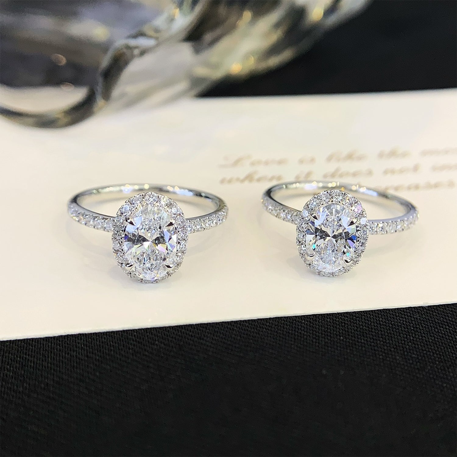 18K Gold Halo Oval Cut Lab-Grown Diamond Accent Engagament Ring