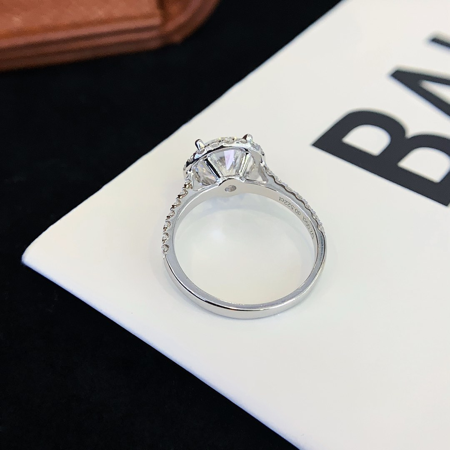 18K Gold Halo Round Cut Diamond Accent Engagament Ring