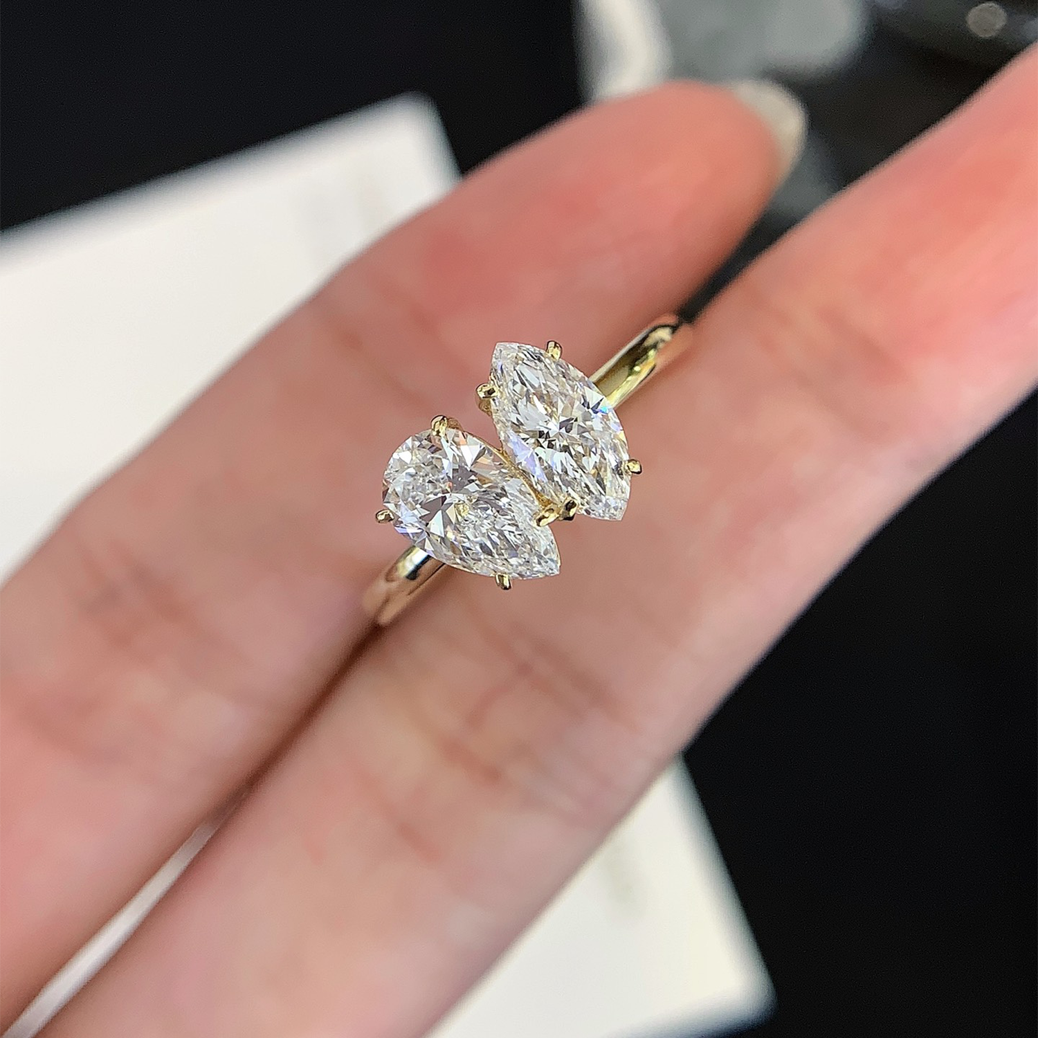 18K Gold Marquise And Pear Toi Et Moi Lab-Grown Diamond Engagament Ring