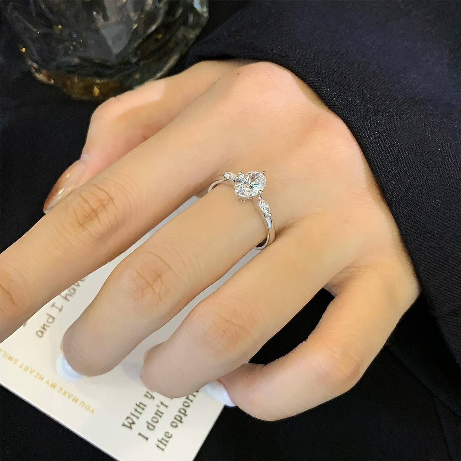 18K Gold Oval Cut Lab-Grown Diamond Three Stones Engagament Ring