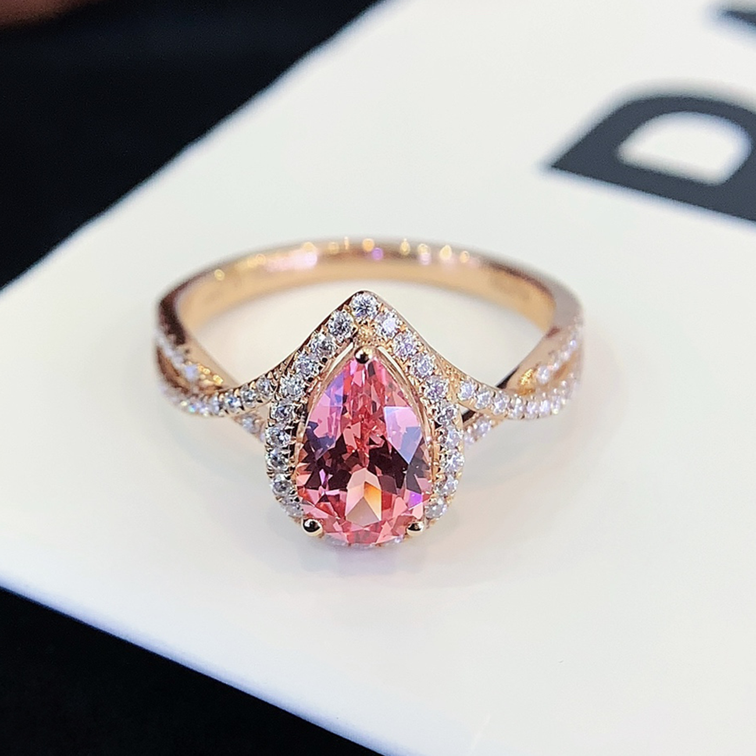 18K Gold Pear Cut Pink Sapphire Lab-Grown Diamond Engagement Ring