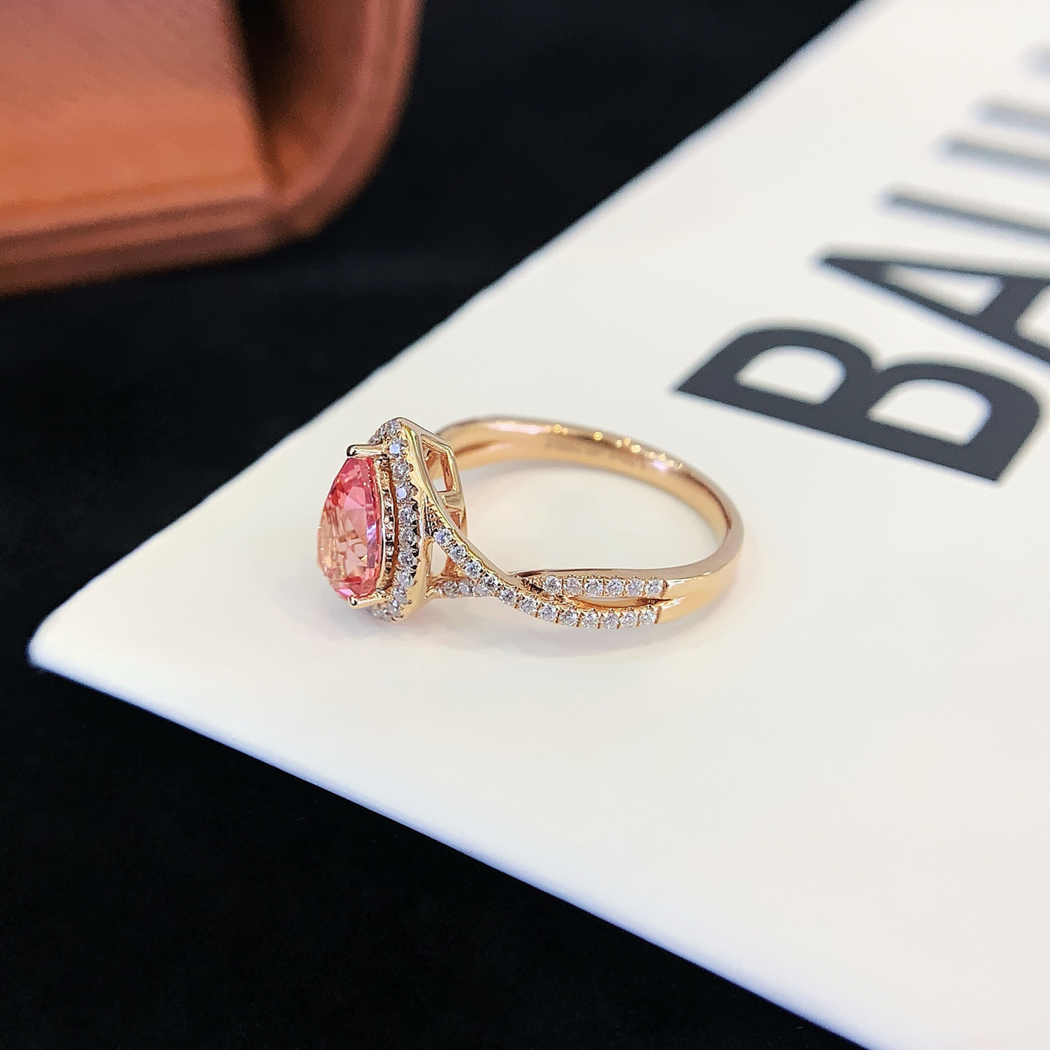 18K Gold Pear Cut Pink Sapphire Lab-Grown Diamond Engagement Ring