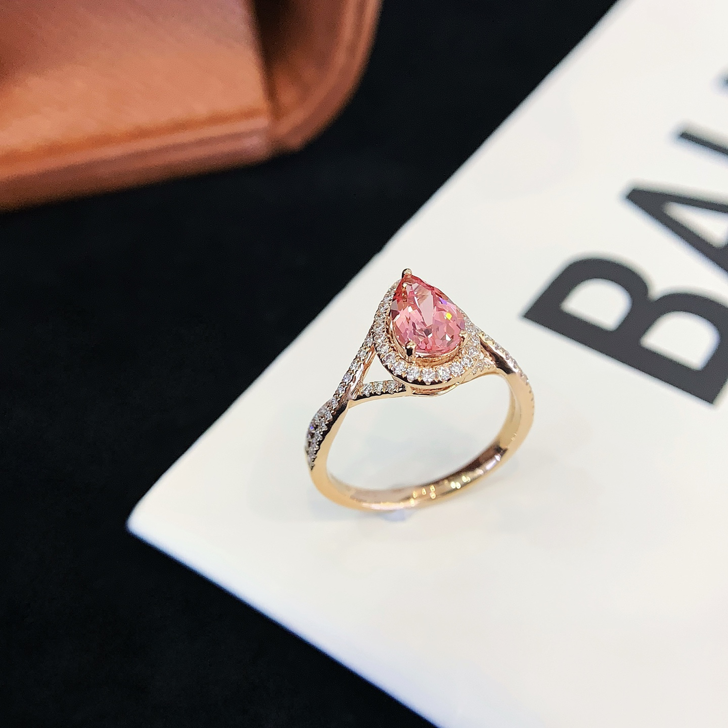 18K Gold Pear Cut Pink Sapphire Lab-Grown Diamond Engagement Ring