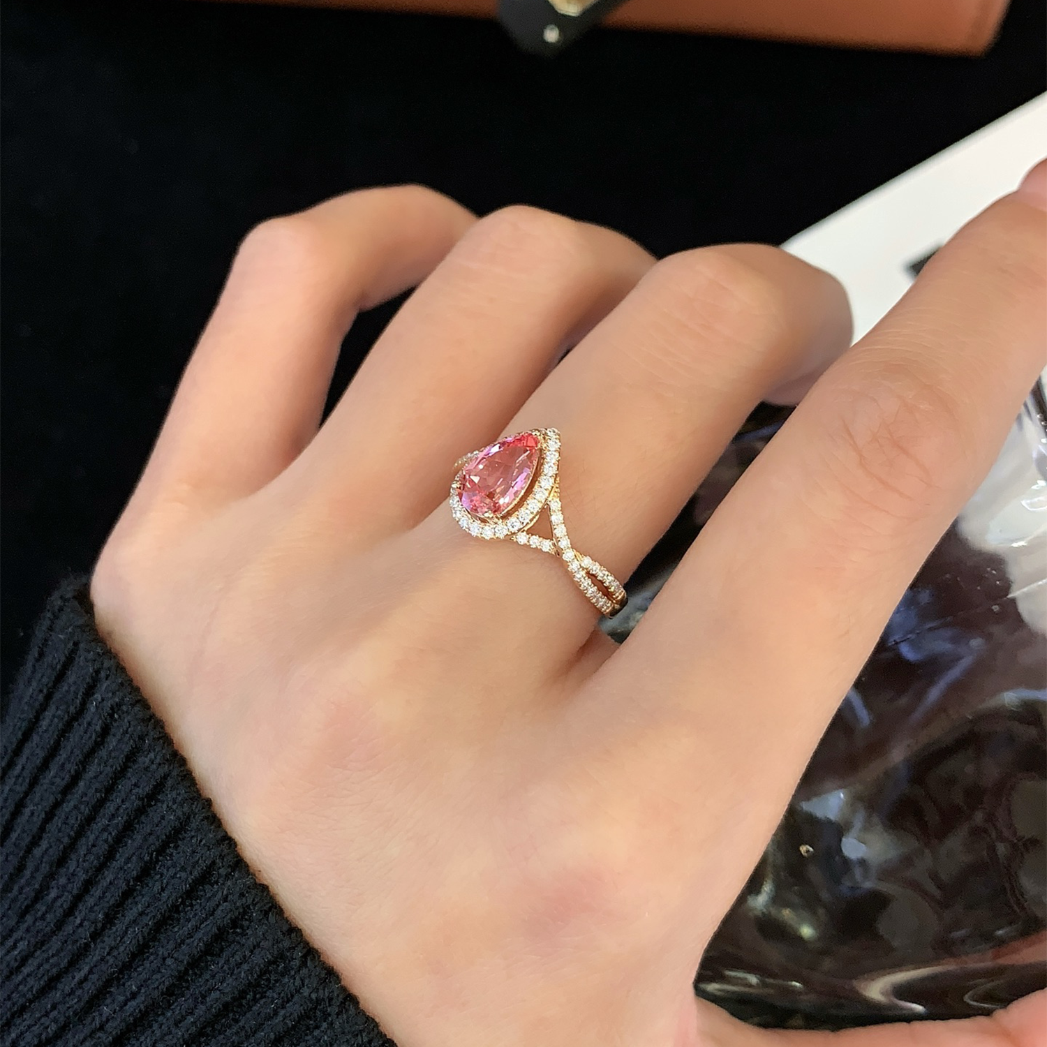 18K Gold Pear Cut Pink Sapphire Lab-Grown Diamond Engagement Ring
