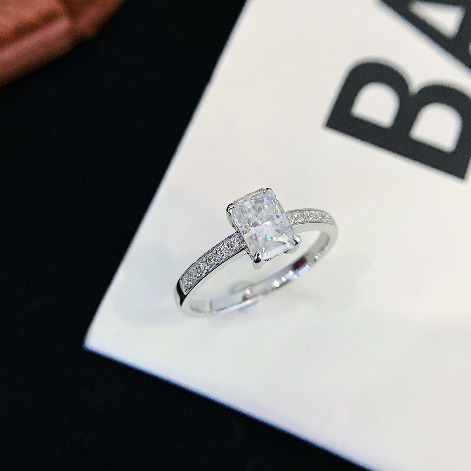 18K Gold Radiant Cut Lab-Grown Diamond Accent Engagement Ring