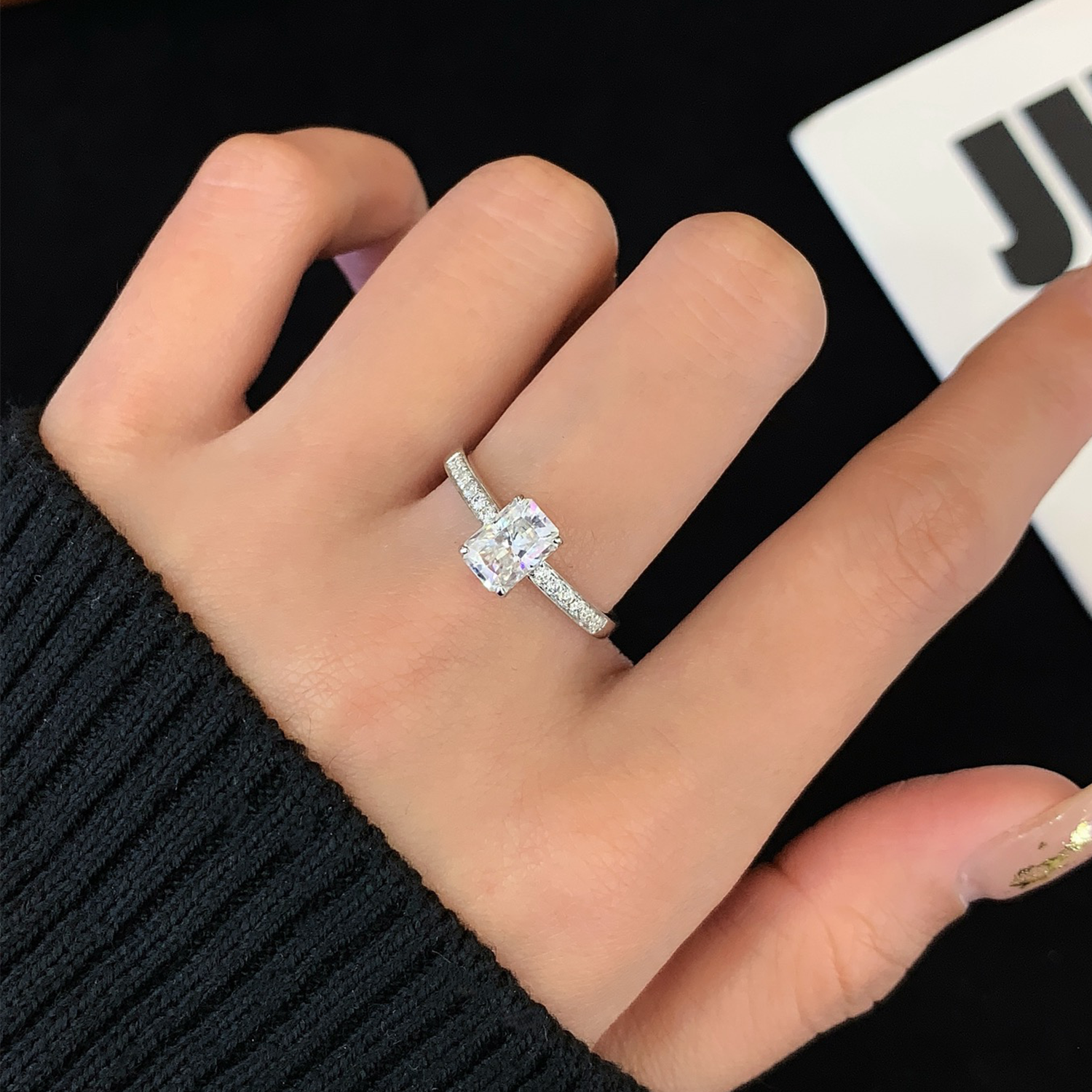 18K Gold Radiant Cut Lab-Grown Diamond Accent Engagement Ring