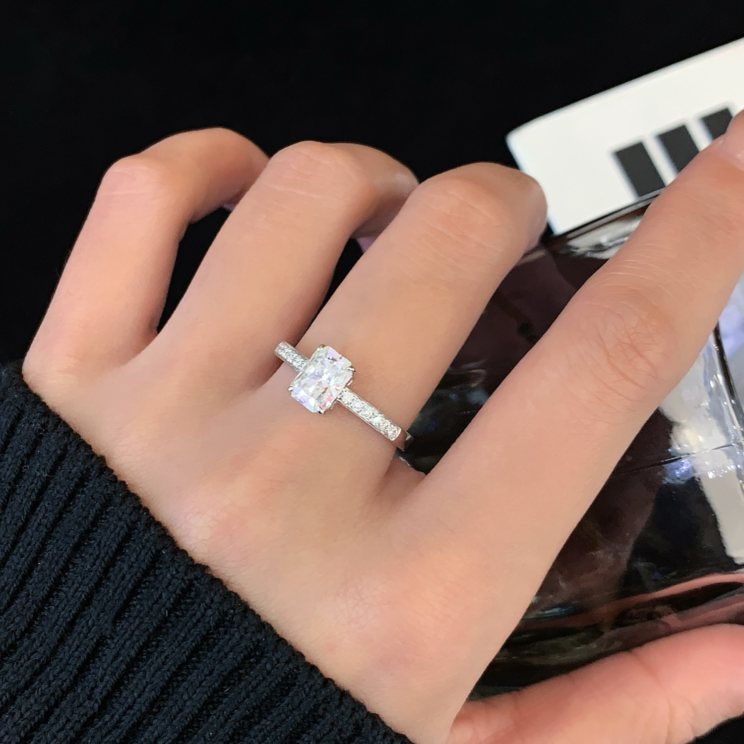 18K Gold Radiant Cut Lab-Grown Diamond Accent Engagement Ring