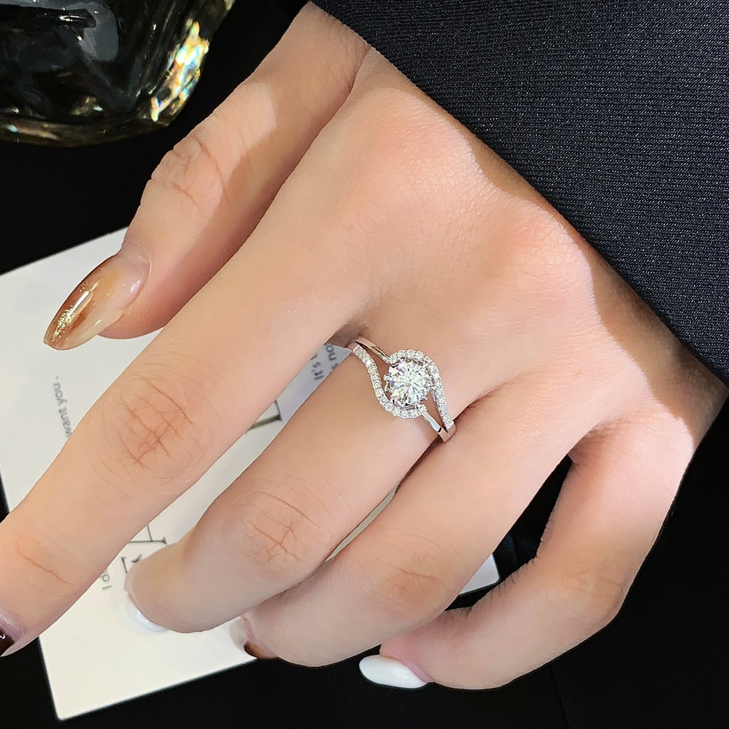 18K Gold Round Cut Lab-Grown Diamond Solitaire Twisted Accents Engagement Ring