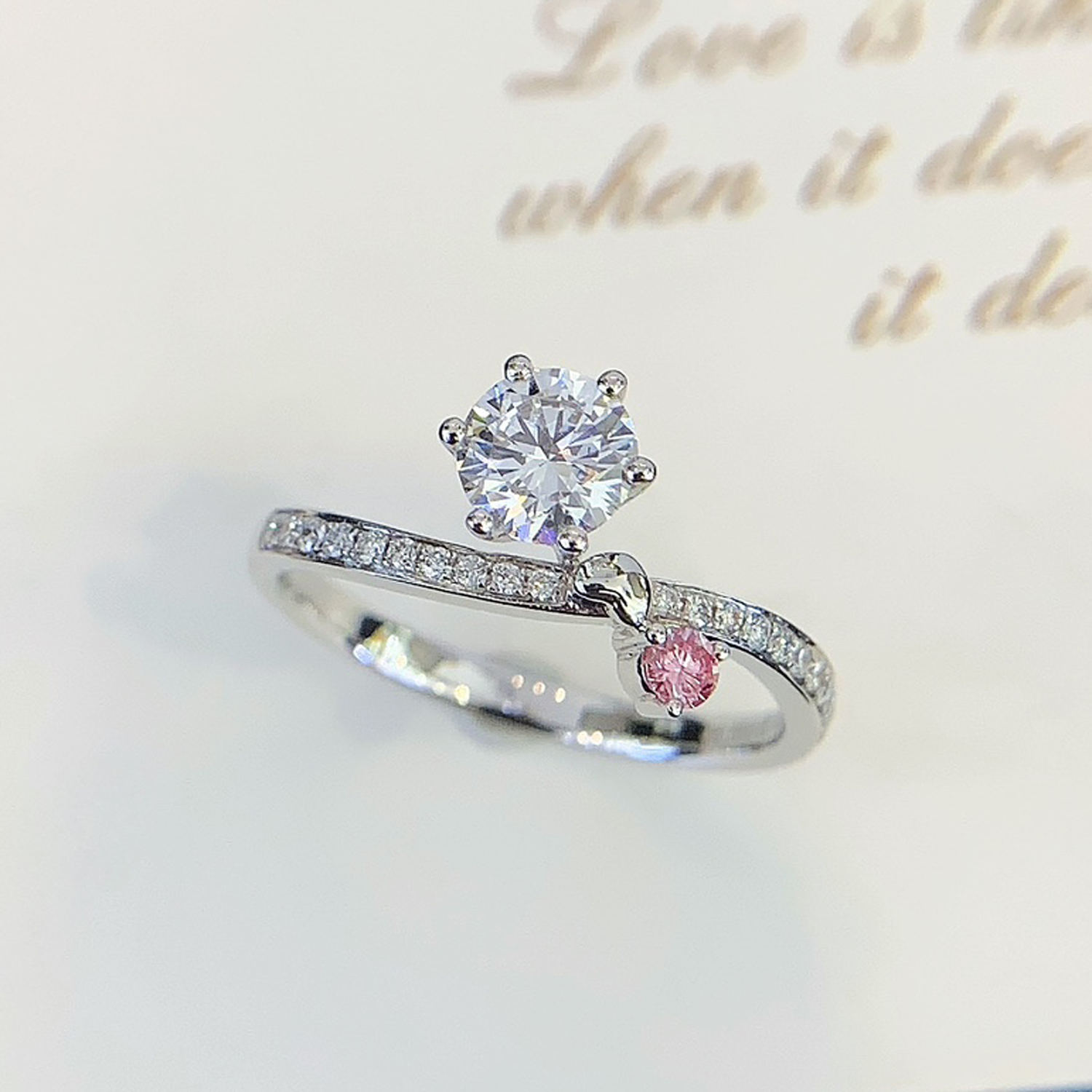 18K Gold Round Cut White And Pink Lab-Grown Diamond Accents Engagement Ring