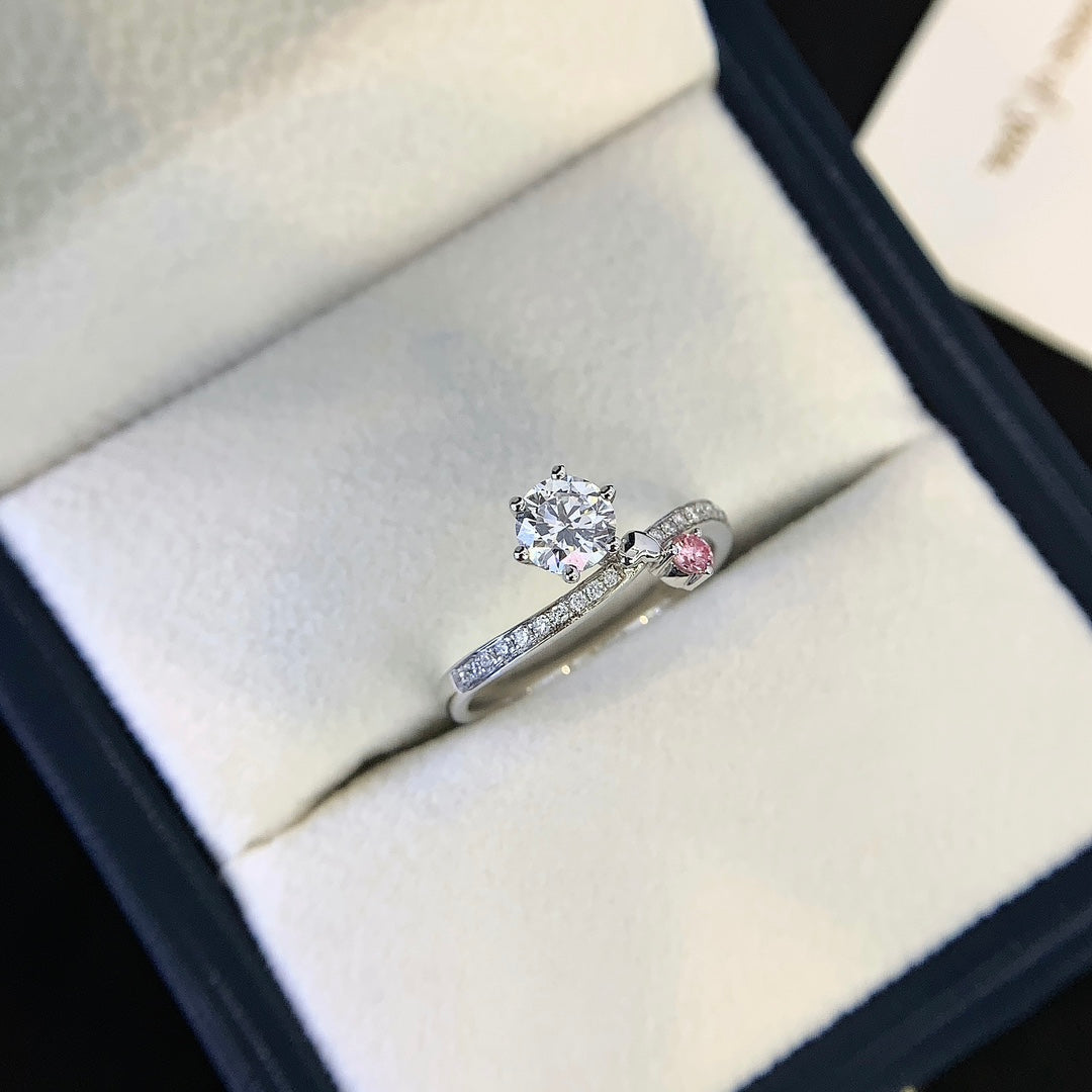 18K Gold Round Cut White And Pink Lab-Grown Diamond Accents Engagement Ring