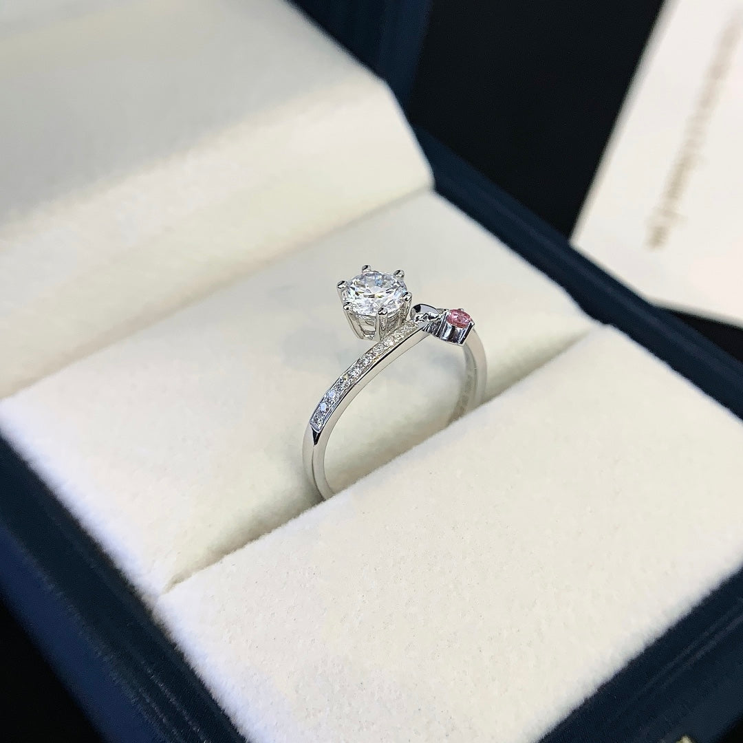 18K Gold Round Cut White And Pink Lab-Grown Diamond Accents Engagement Ring