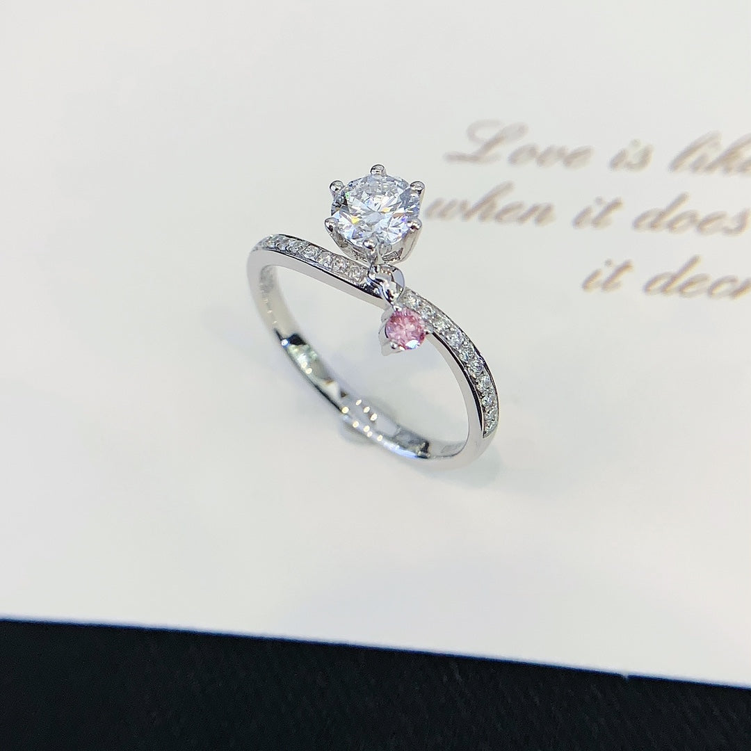 18K Gold Round Cut White And Pink Lab-Grown Diamond Accents Engagement Ring