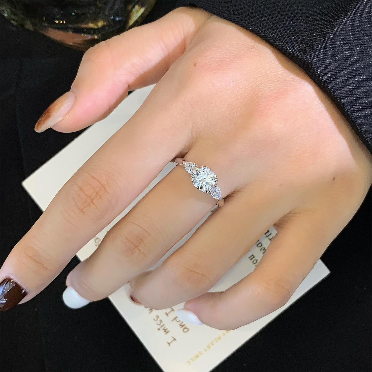 18K Gold Three Stones Round Cut Lab-Grown Diamond Engagament Ring