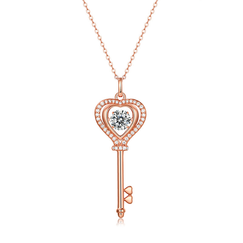 14K Gold Plated Radiant Heart Key Moissanite Pendant