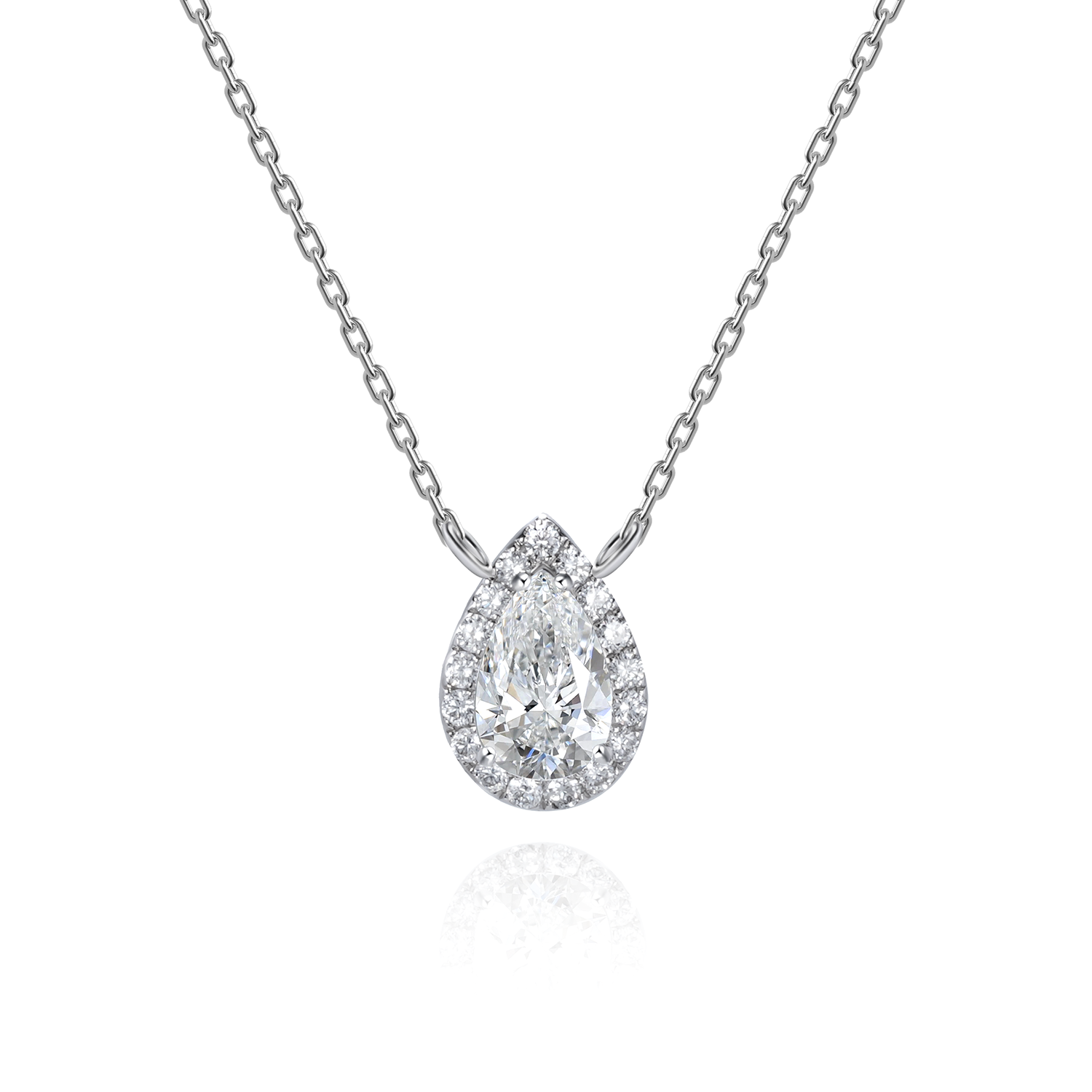 18K Gold Halo Pear Cut Diamond Necklace