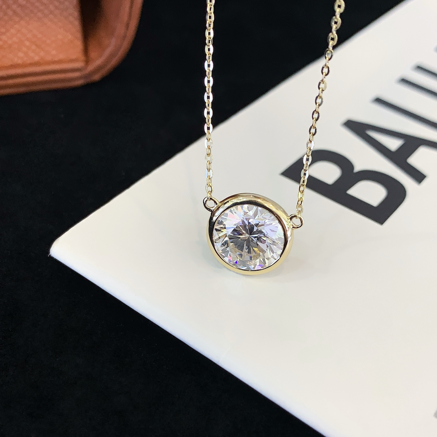 4.05 CT Round Cut Lab-Grown Diamond Bezel Necklace