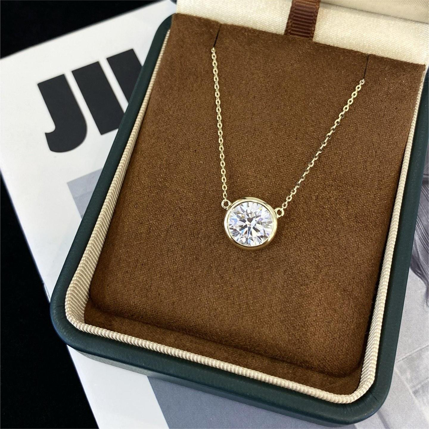 4.05 CT Round Cut Lab-Grown Diamond Bezel Necklace