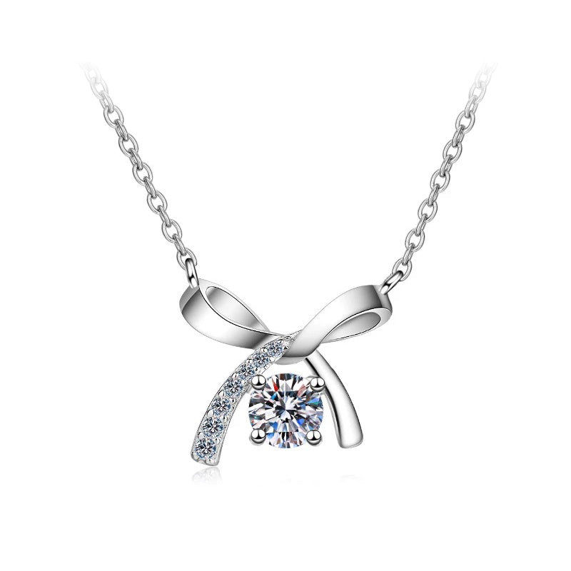 14K Gold Plated 1CT Round Cut Moissanite Bow Setting Necklace