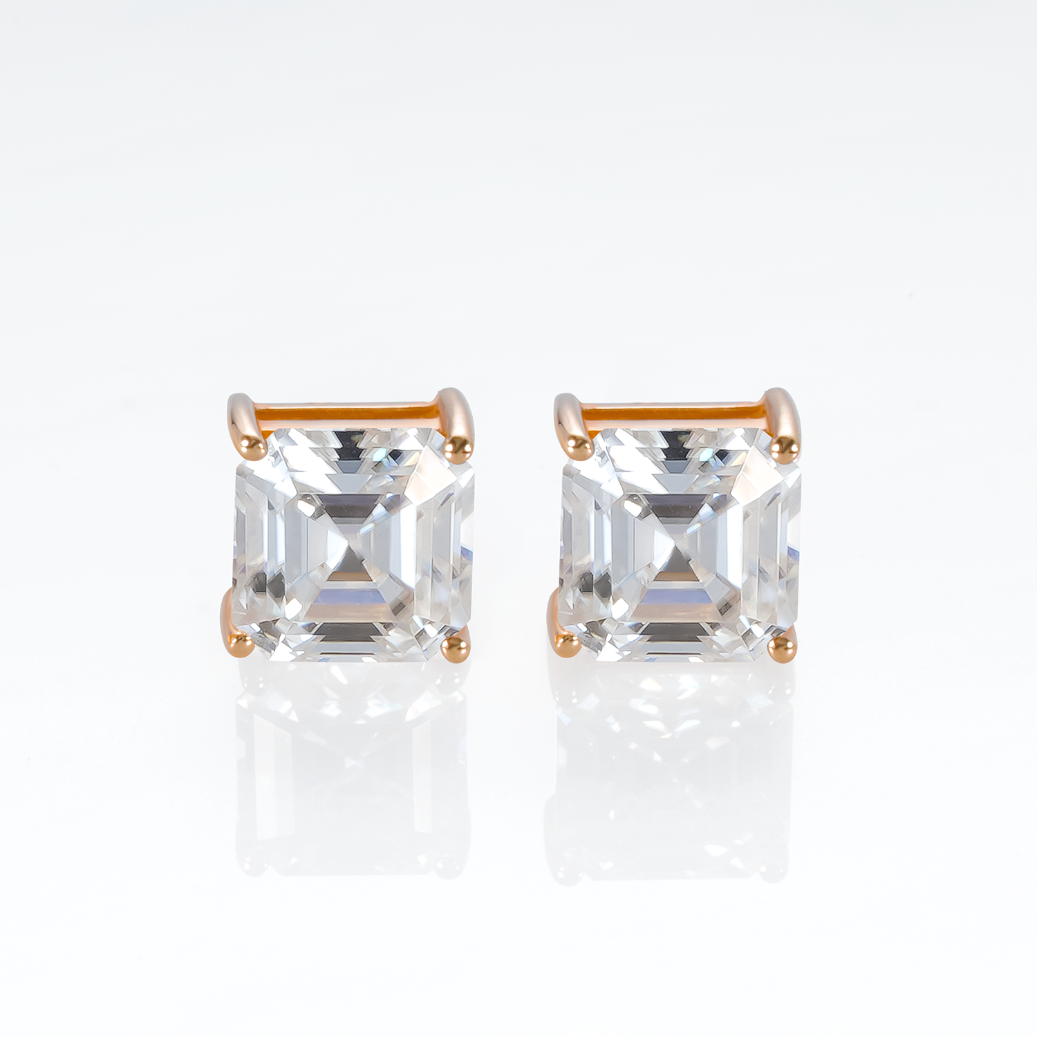 18K Gold 4-Prong Asscher Cut Diamond Stud Earrings