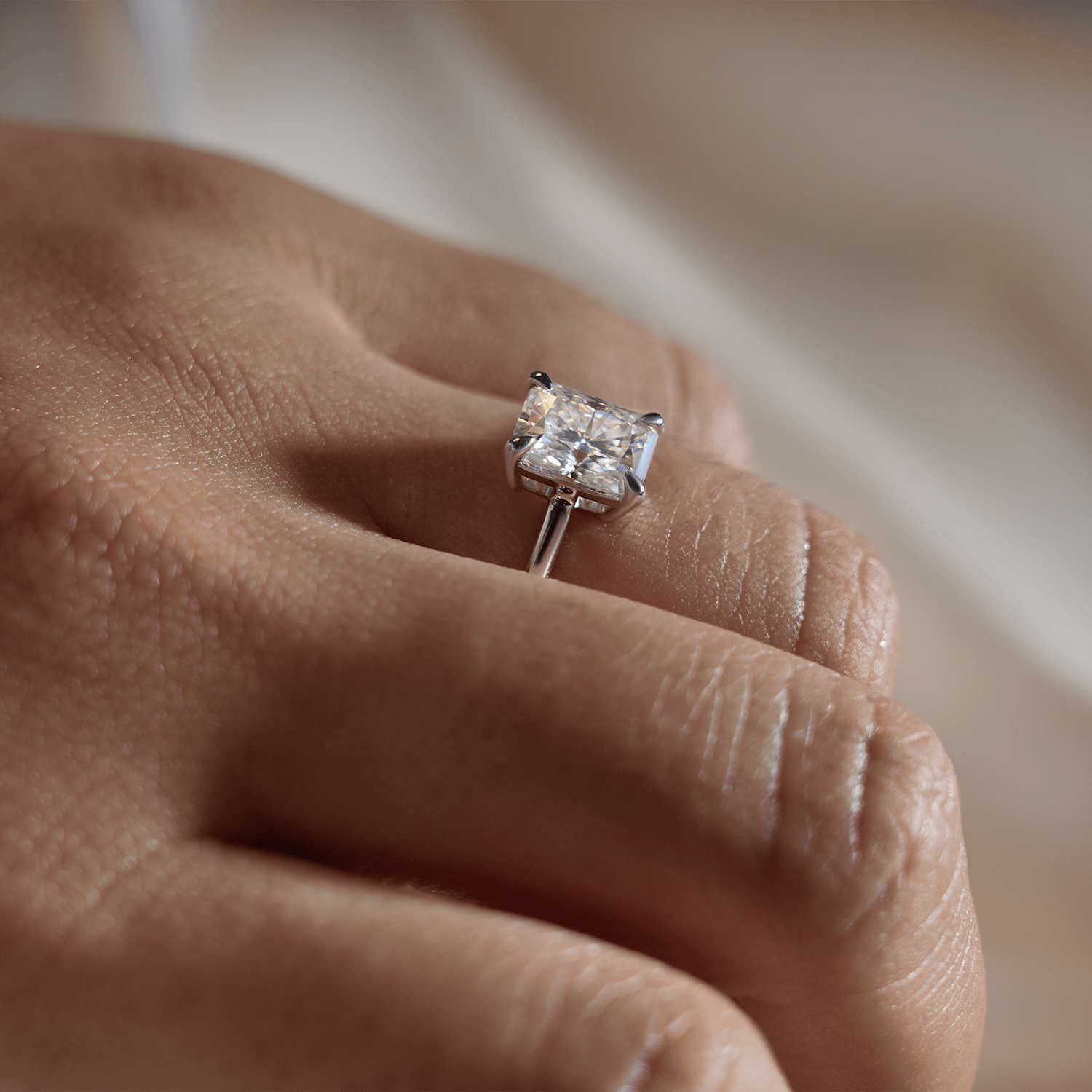 18K Gold Radiant Cut Solitaire Moissanite Engagement Ring