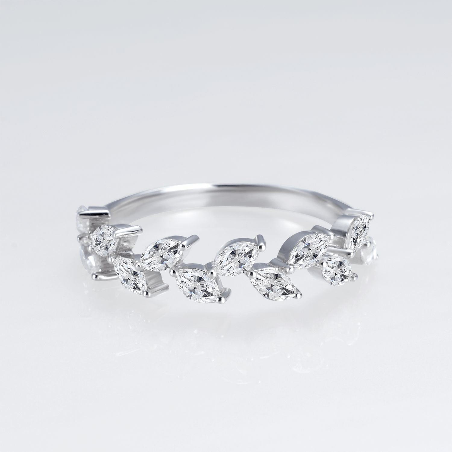 18K Gold Half Eternity Bezel Pear-Cut  Diamond Ring