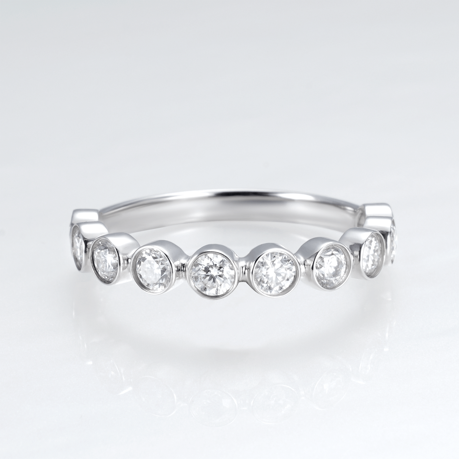 18K Gold Round Diamond 3/4 Bezel Eternity Wedding Band Ring