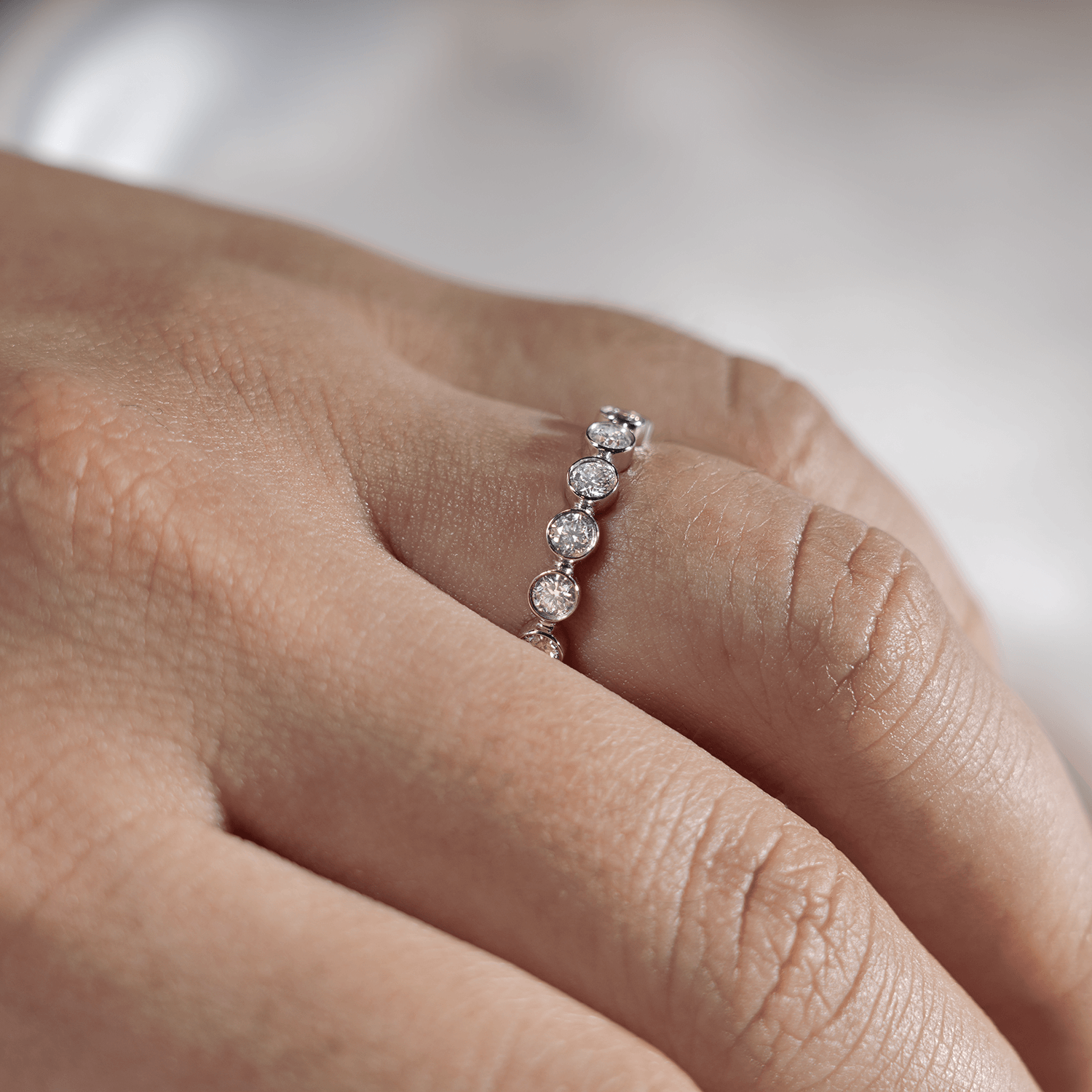 18K Gold Round Diamond 3/4 Bezel Eternity Wedding Band Ring