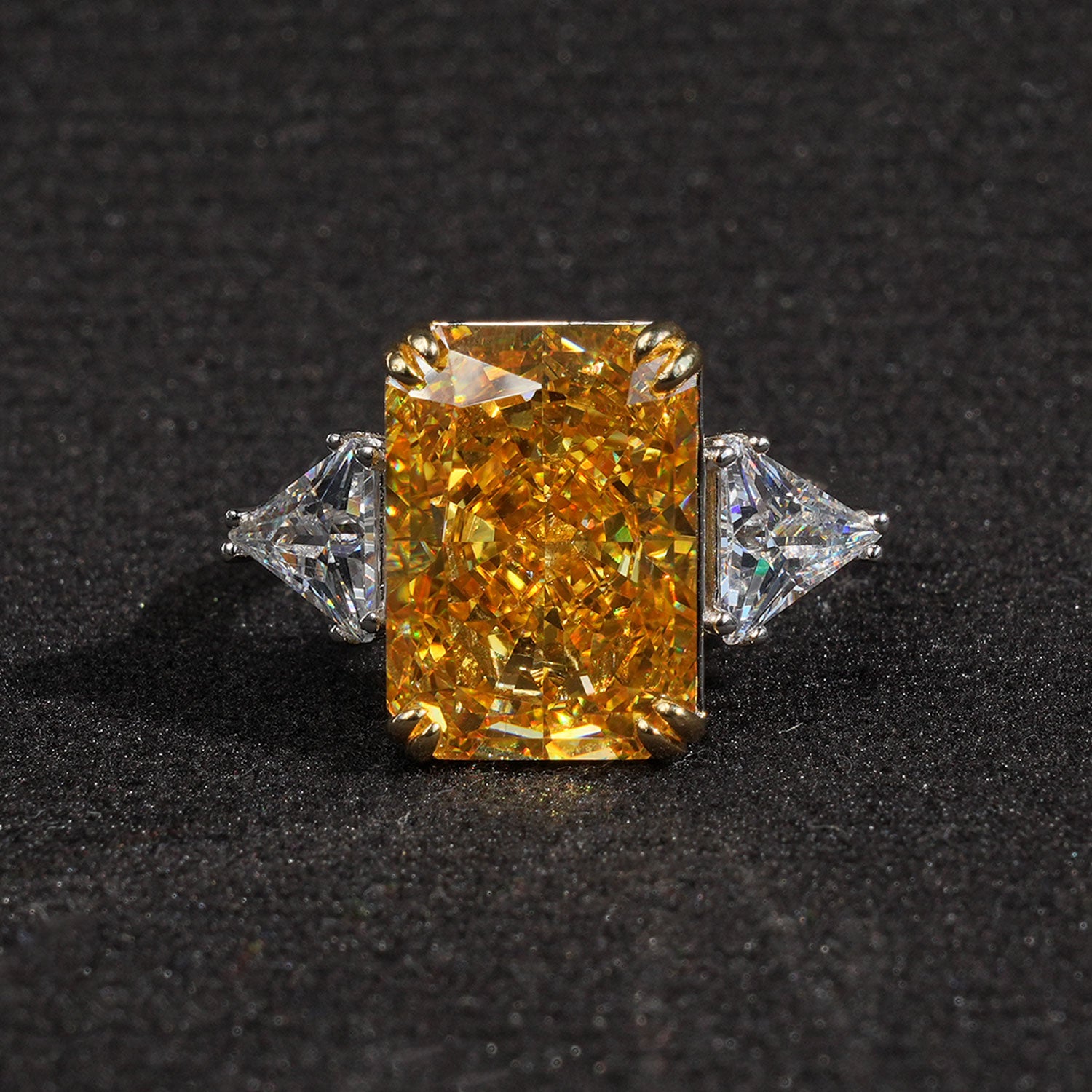 10CT Crushed Ice Cutting luxury Yellow Simulated Diamond Ring