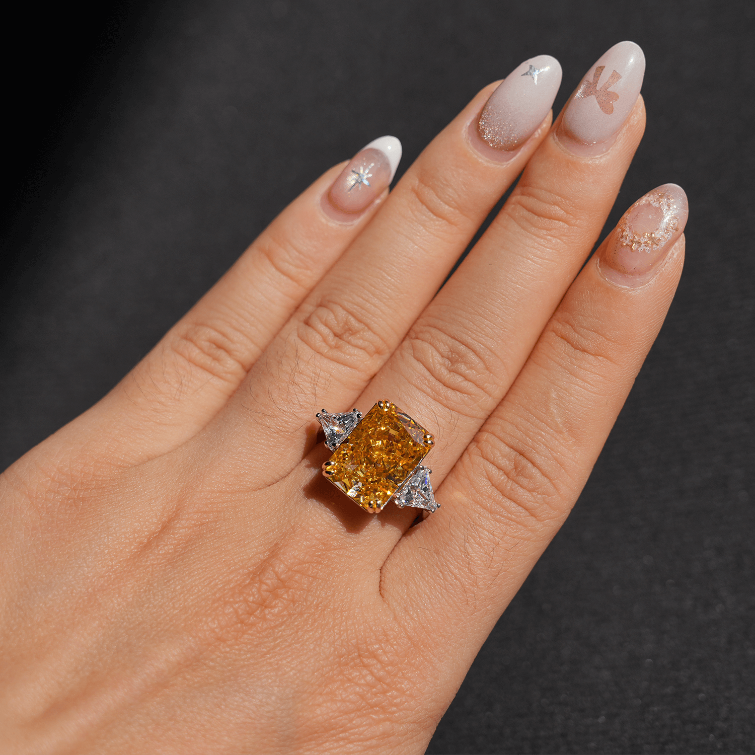 10CT Crushed Ice Cutting luxury Yellow Simulated Diamond Ring