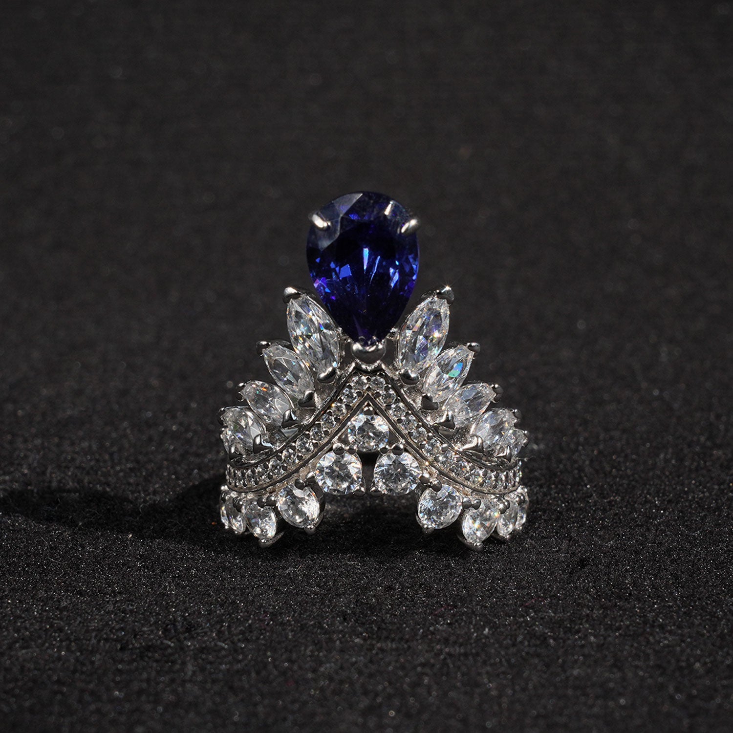 2CT Elegant Crown Pear Synthetic-Sapphire Ring