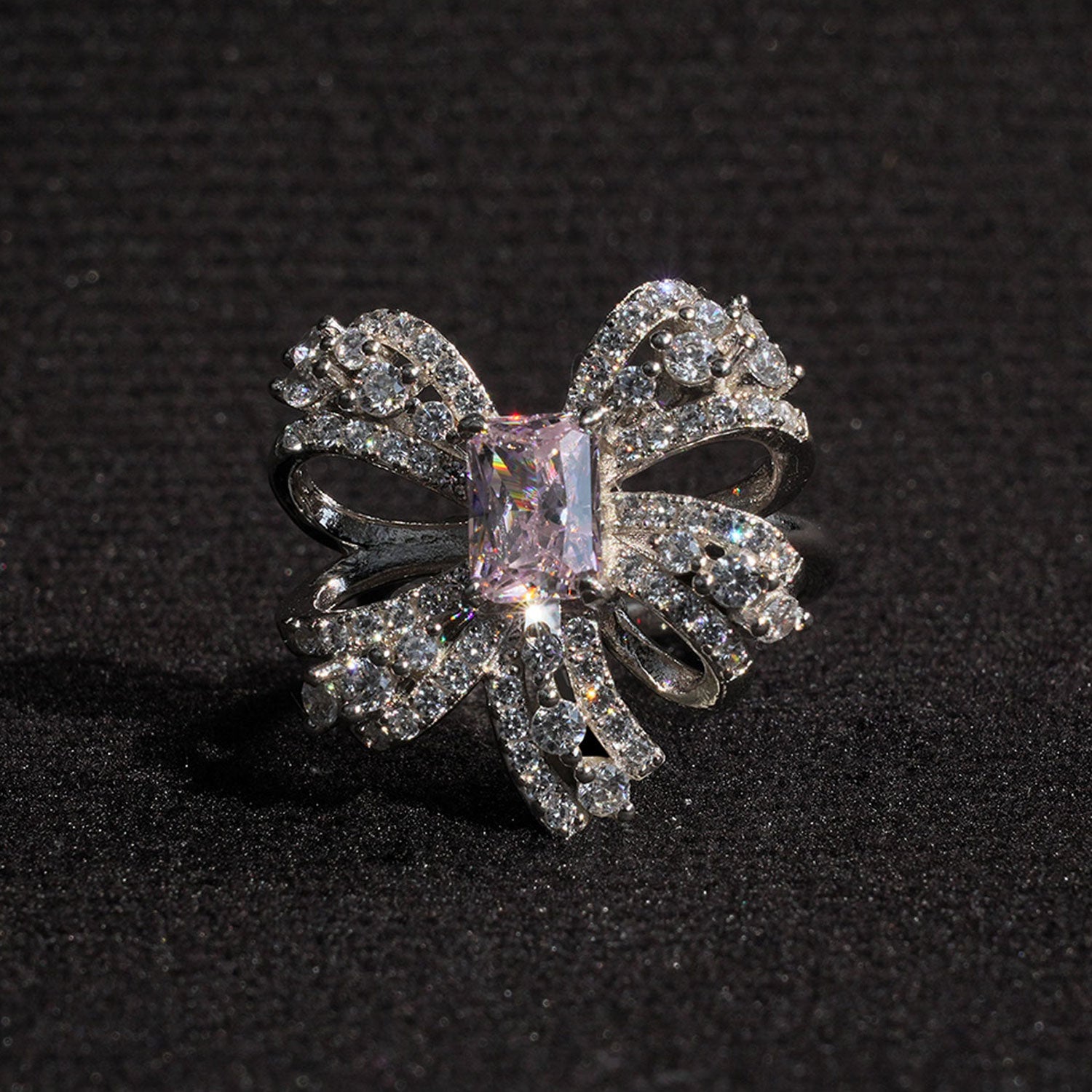 1CT Crushed Ice Cutting Floral Charm Pink Simulated Diamond Ring