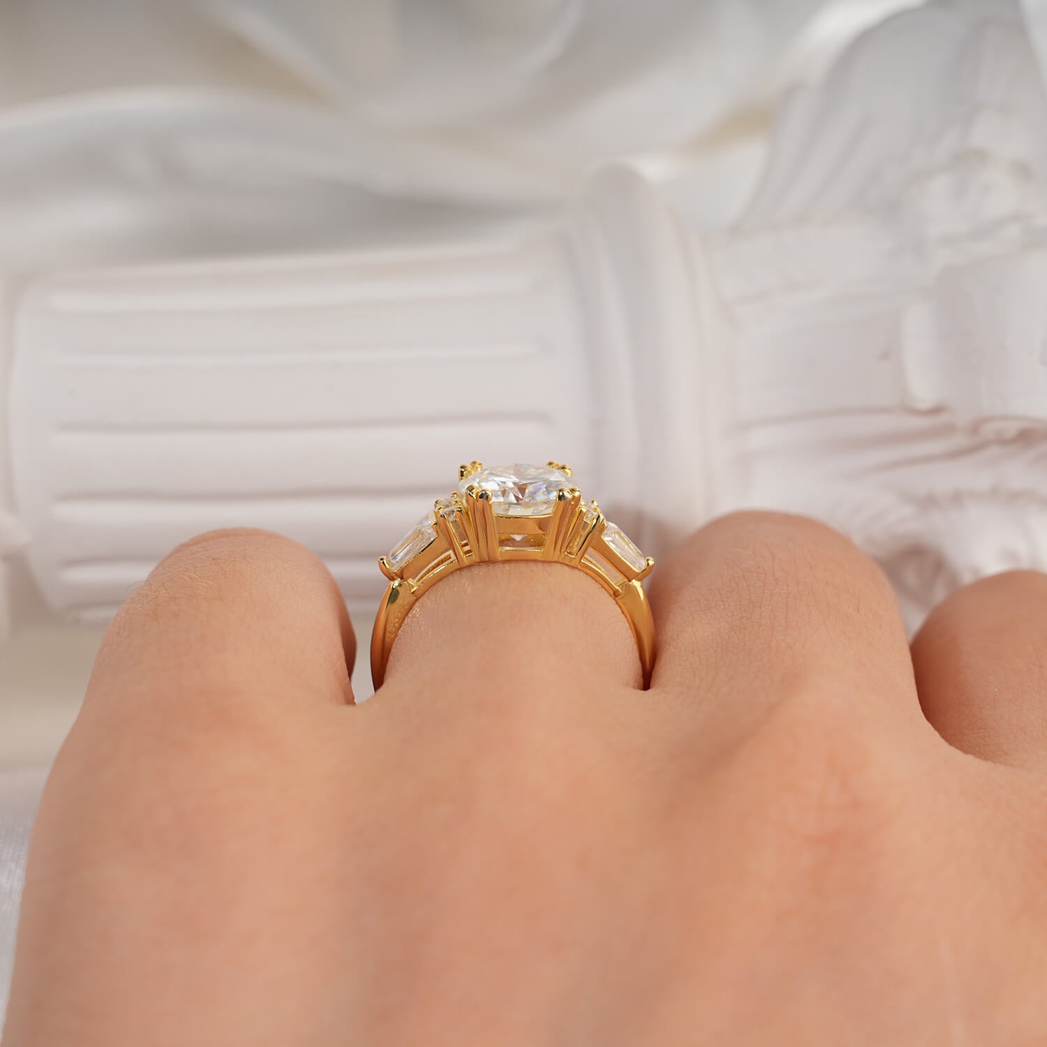 Three Stones 2CT Round Cut Moissanite Diamond Engagement Ring